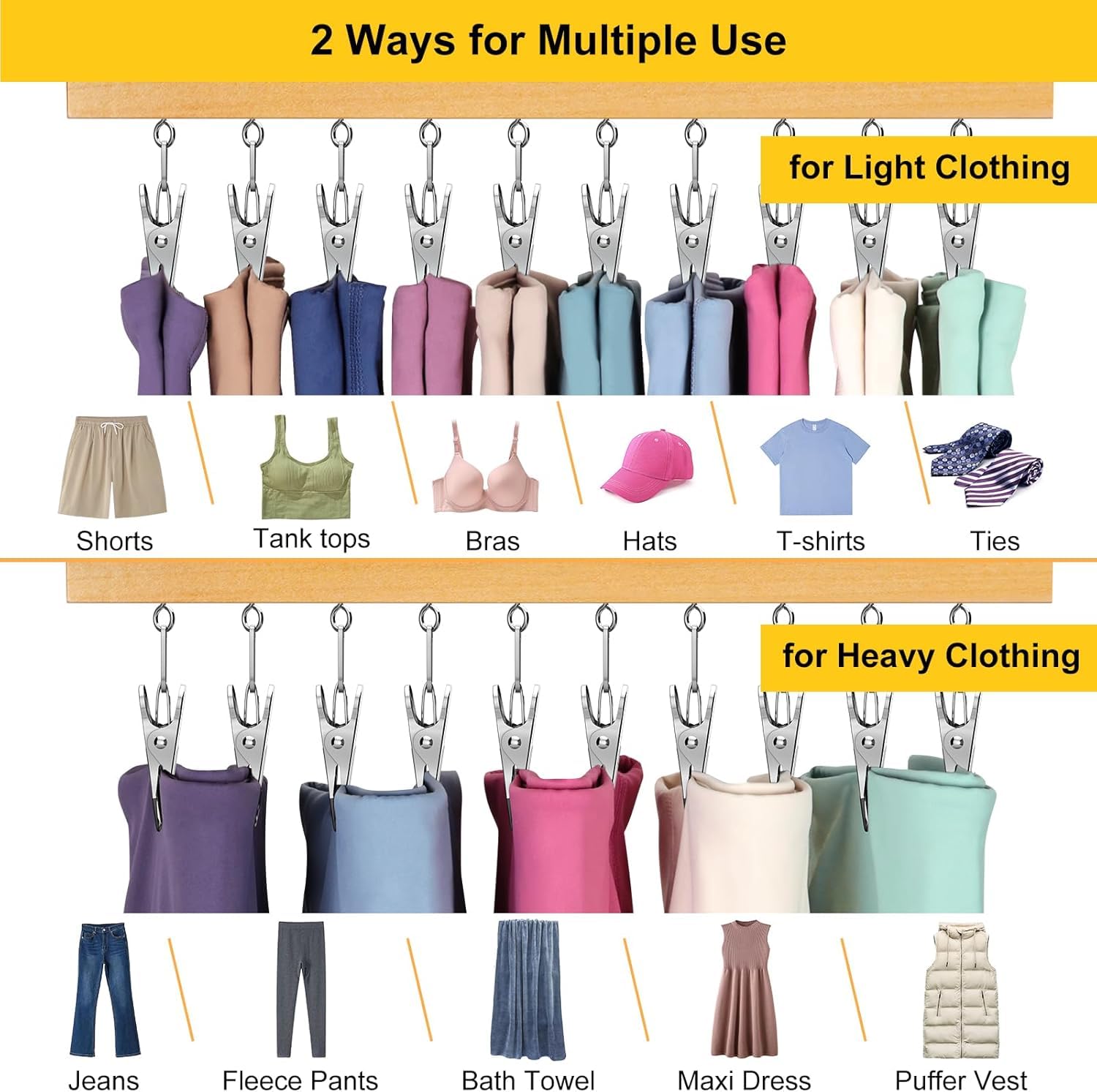 Legging Organizer for Closet, Pants Hangers with Clips Holds 20 Leggings, Jeans, Hats, Shorts, Socks, 360° Rotating Space Saving Hanging Lightweight Garment Hanger Storage 2Pcs