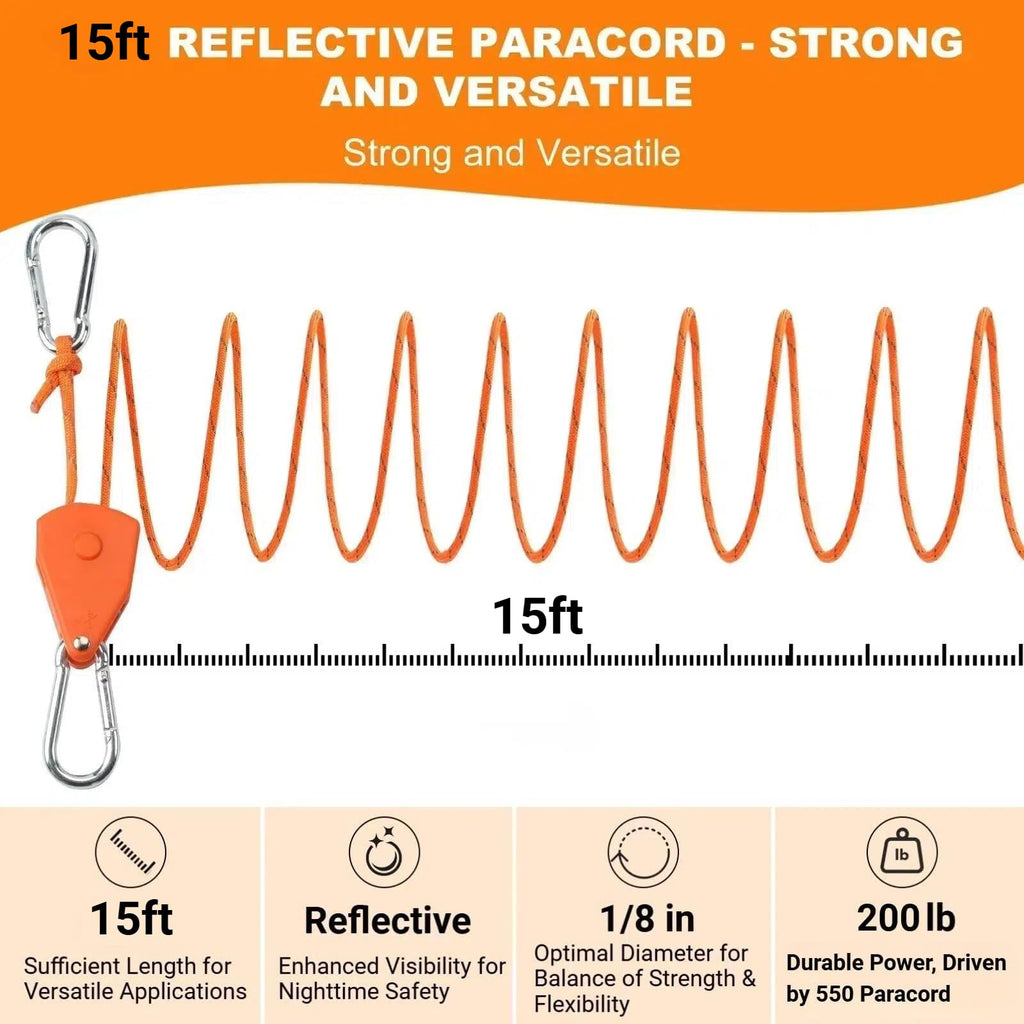 Longer 14ft Retractable Paracord Rope Tie Down Ratchet Strap Small Straps Mini Rope Cam Lock Tent Canopy Tie Down Adjustable Outdoor Windproof Tightener Tensioner Hanger Grow Light 4 Pack 1/8"