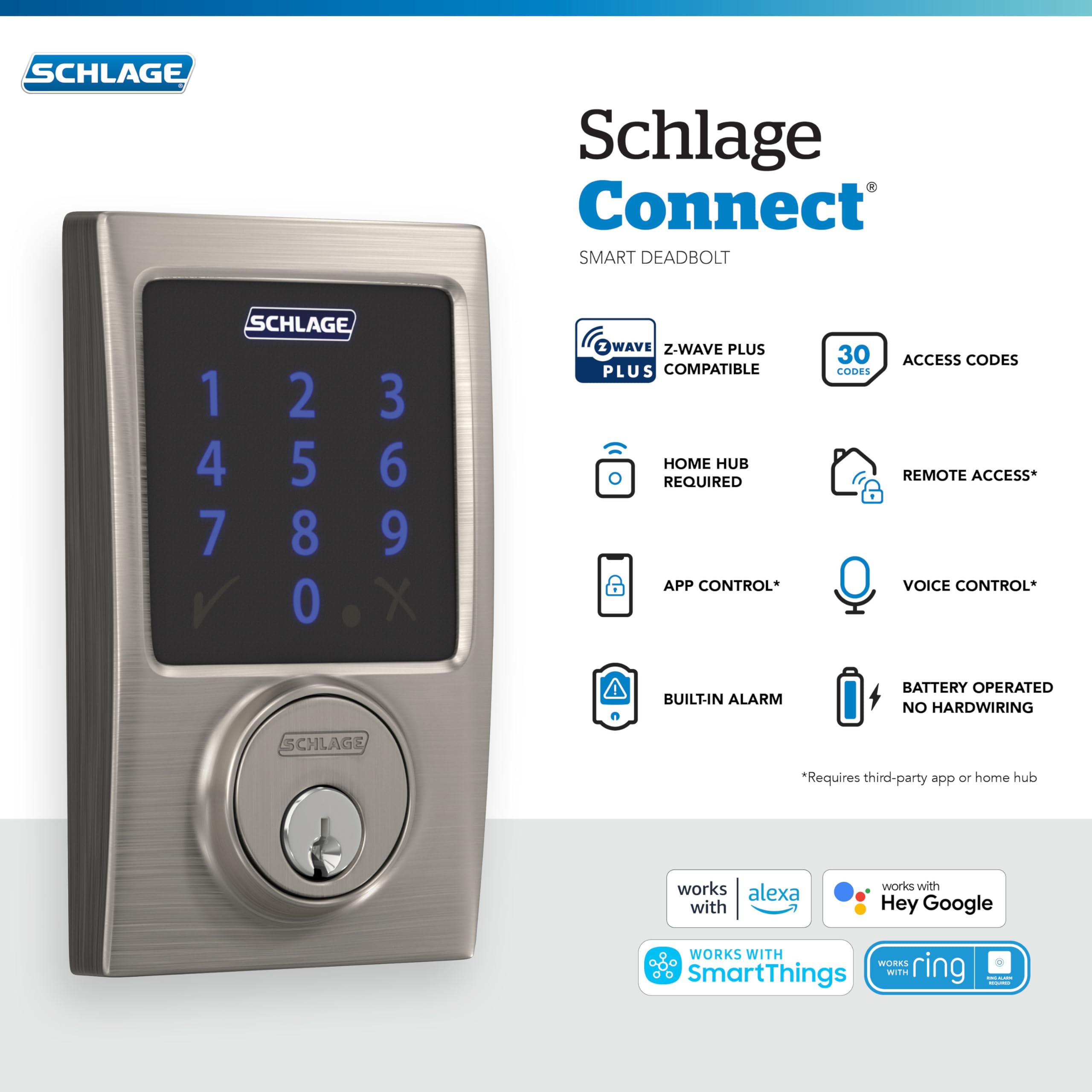 Schlage Connect Smart Deadbolt Lock with Touchscreen Keypad, Keyless Front Door Entry, Z-Wave Plus Compatible, Aged Bronze, BE469ZP CEN 716