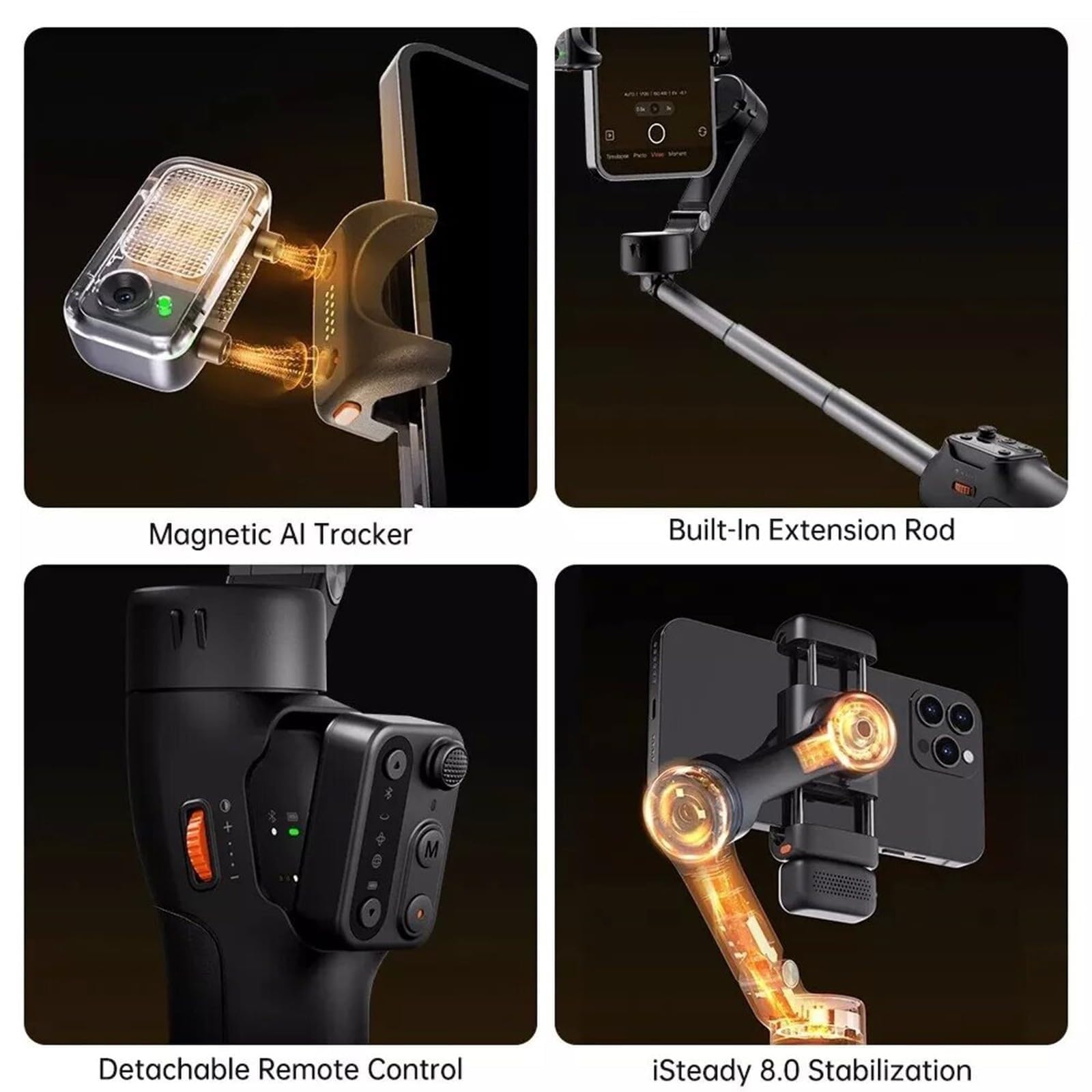 Hohem iSteady M7 Gimbal Stabilizer for iPhone,3-Axis Gimbal for Smartphone w/AI Tracking,Detachable Remote,Extendable Pole,Magnetic Light,Phone Stabilizer for Video Recording - Hohem M6 Kit Upgrade