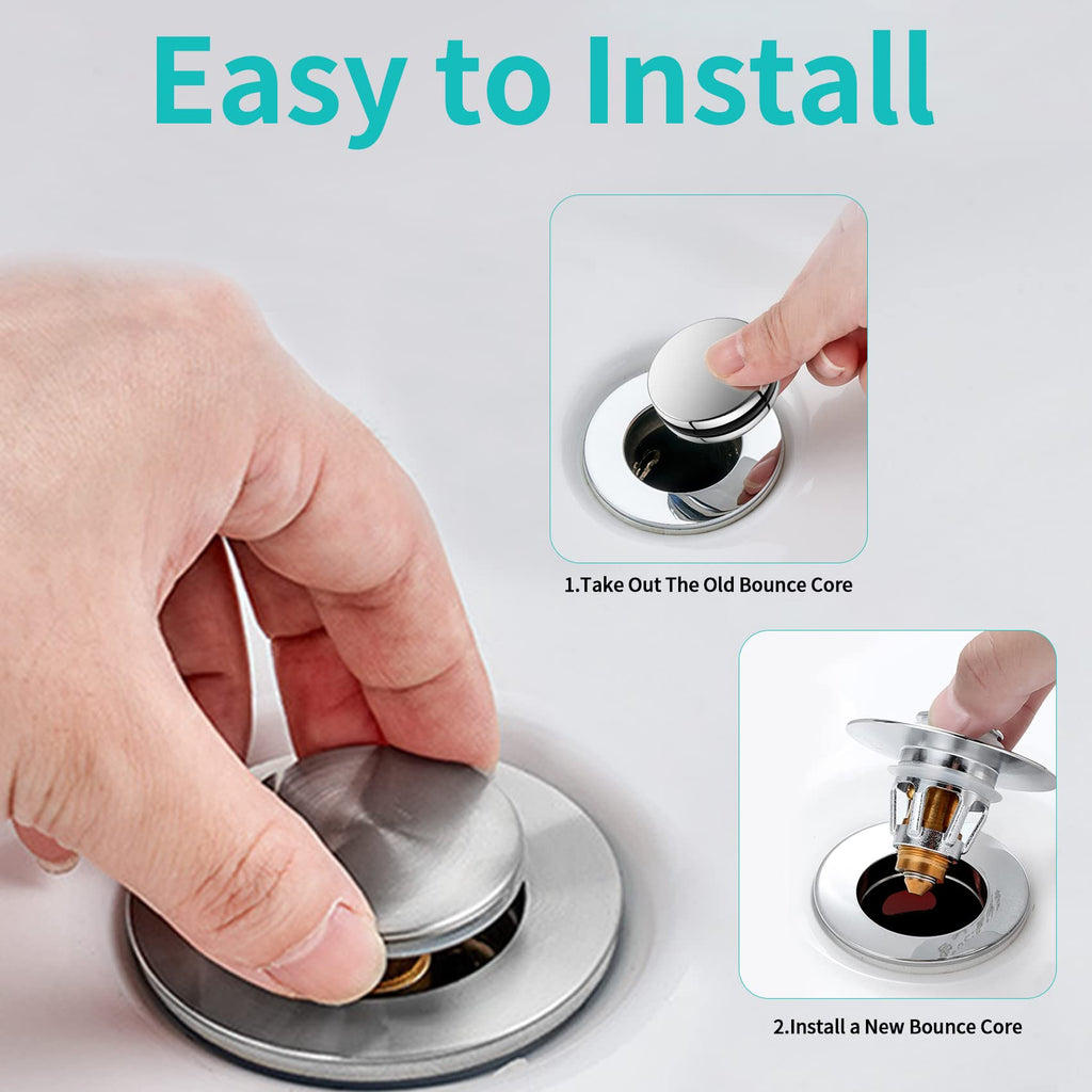 Universal Bathroom Sink Stopper with Hair Catcher, for 1.04-1.97 Inch Drain Hole, Spring Core Bathtub Drain Cover, Pop Up Sink Plug Basin Drain Strainer, Large Lid Black