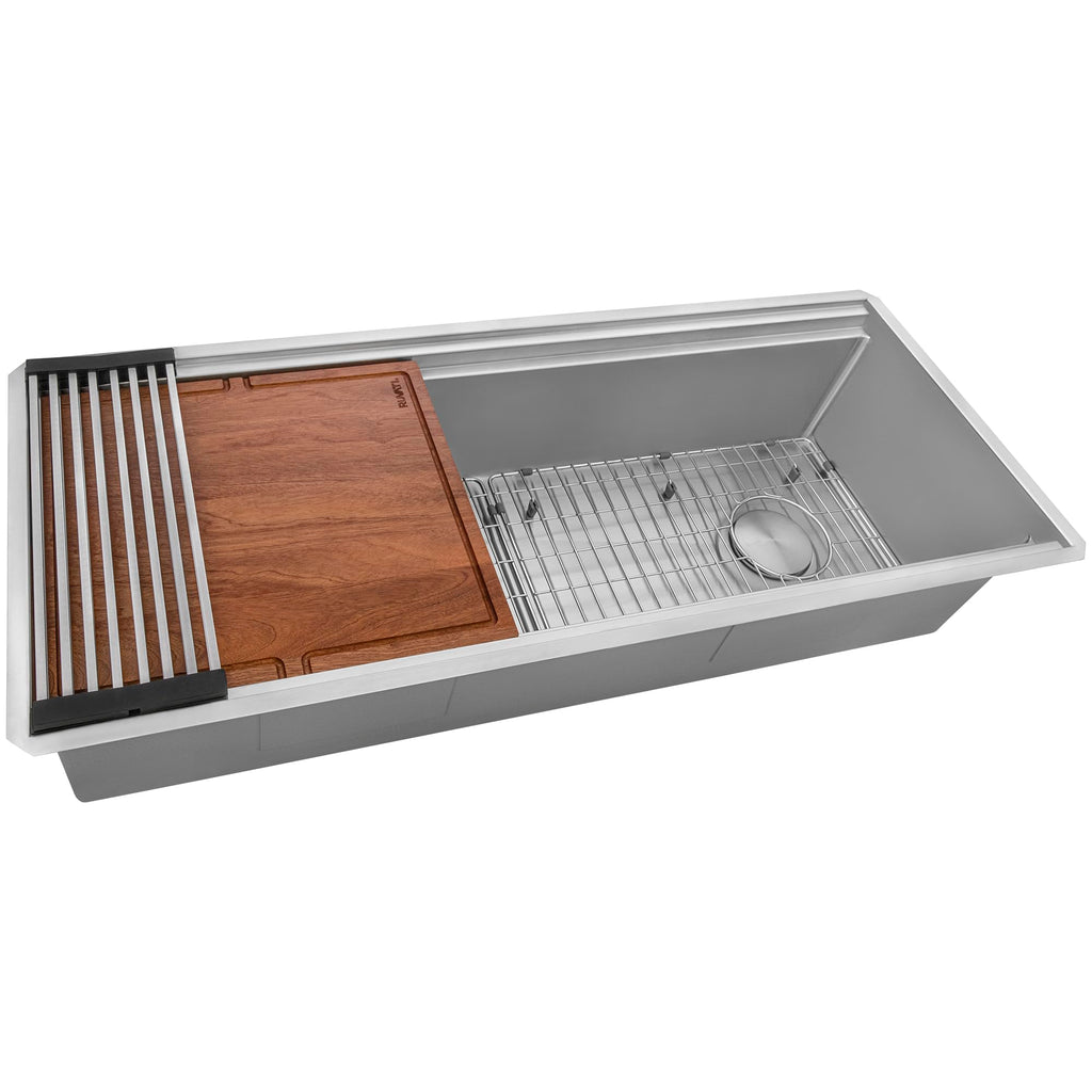 Ruvati 33-inch Workstation Kitchen Sink - Dual Tier Double Bowl Kitchen Sink - Low Divide Undermount Sinks - 16 Gauge Stainless Steel Kitchens Sinks - RVH8255