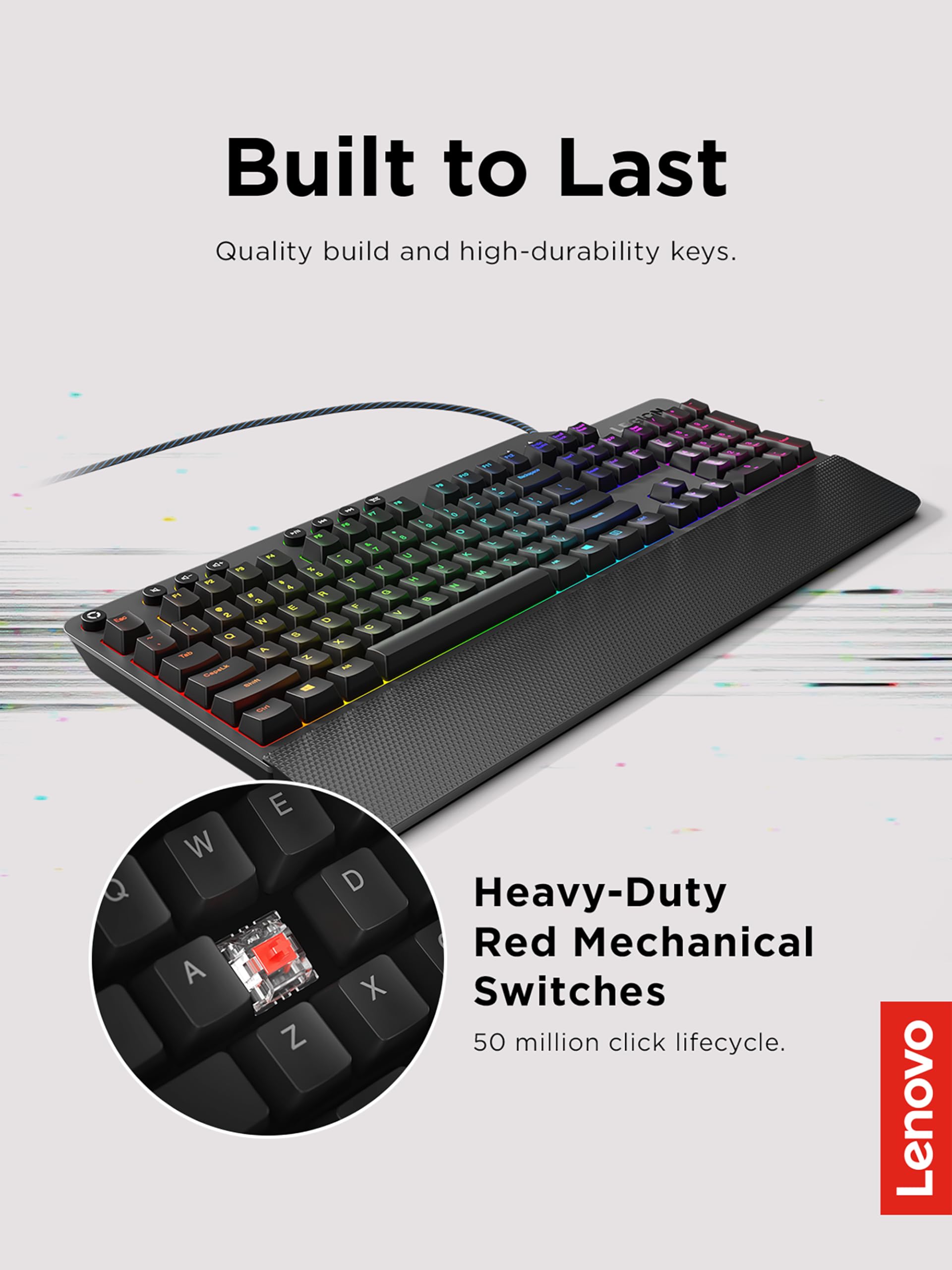 Lenovo Legion KM310 RGB Wired Gaming Keyboard & Mouse Combo - K310 Keyboard w/Silent Operation & Compact Water-Resistant Design - M300S Mouse with 8000 Adjustable DPI, 220 IPS, 6 Programmable Buttons