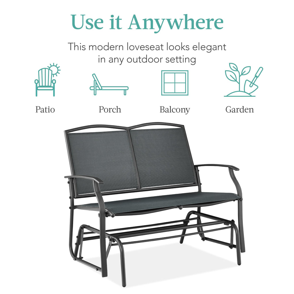 Best Choice Products 2-Person Outdoor Patio Swing Glider Steel Bench Loveseat Rocker for Deck, Porch w/Textilene Fabric, Steel Frame - Black