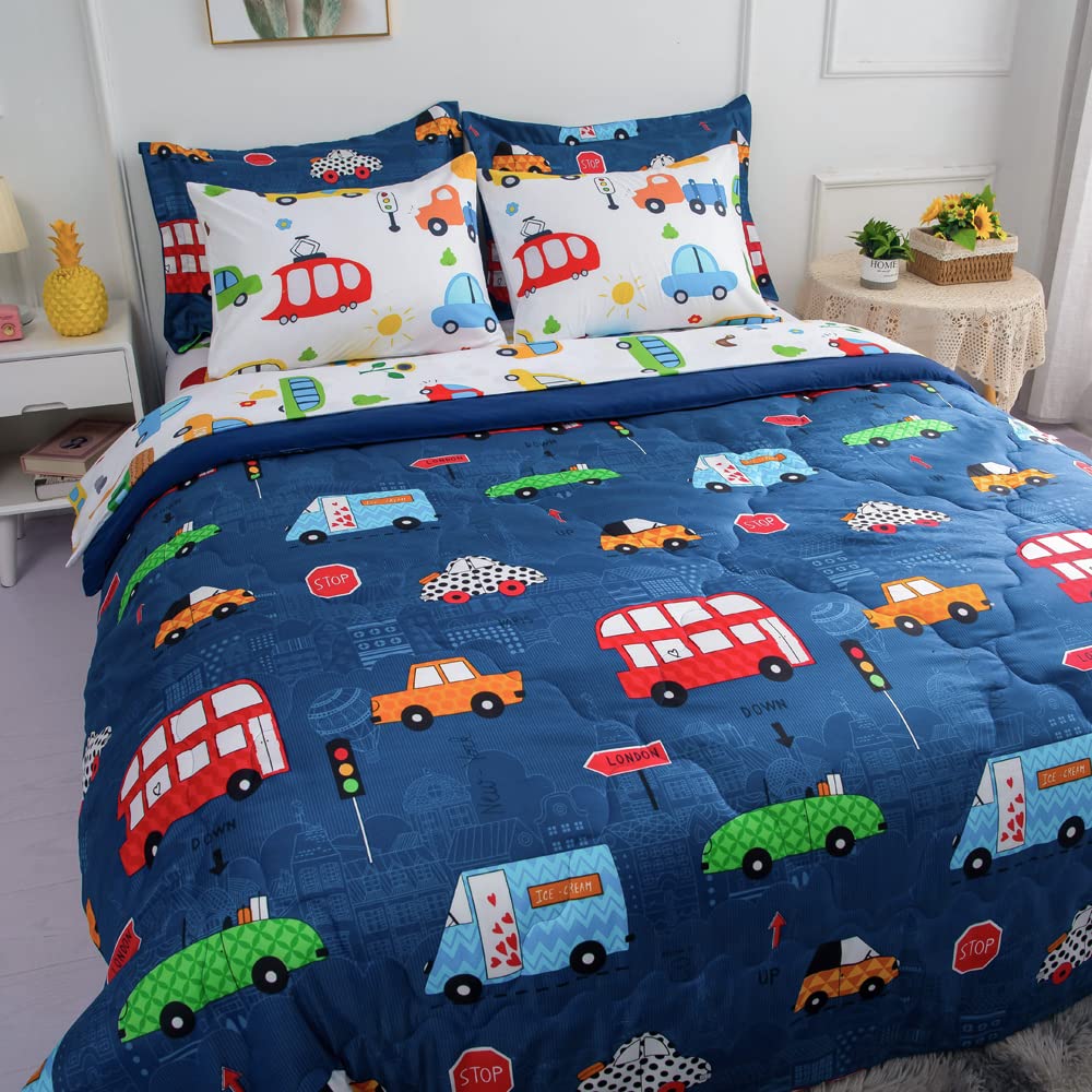Wajade 7 Piece Blue Bow Comforter Set for Girls Kids Twin Size Bedding Set with Sheet and 2 Pillowcases 2 Pillow Shams Cute Girls Bed in a Bag as Birthday Choice