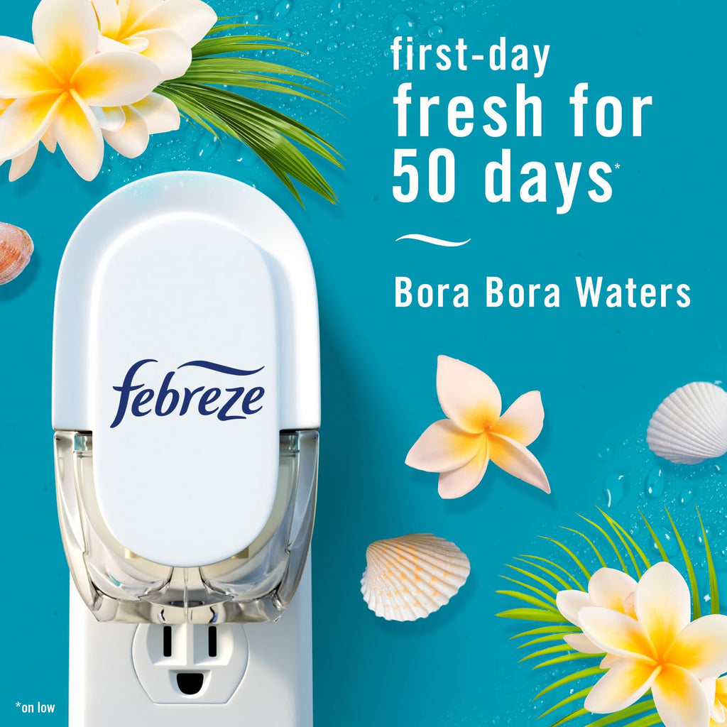 Febreze Plug in Air Freshener, Odor-Fighting Scented Oil Starter Kit, Air Fresheners for Home and Bathroom and Kitchen, Long Lasting for Strong Odors, Ocean Scent, Warmer + 2 Refill