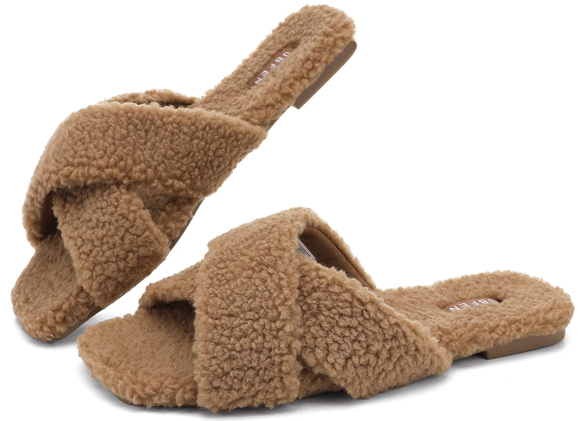 UBFEN Womens Mens Slippers Memory Foam Comfort Fuzzy Plush Lining Slip On House Shoes