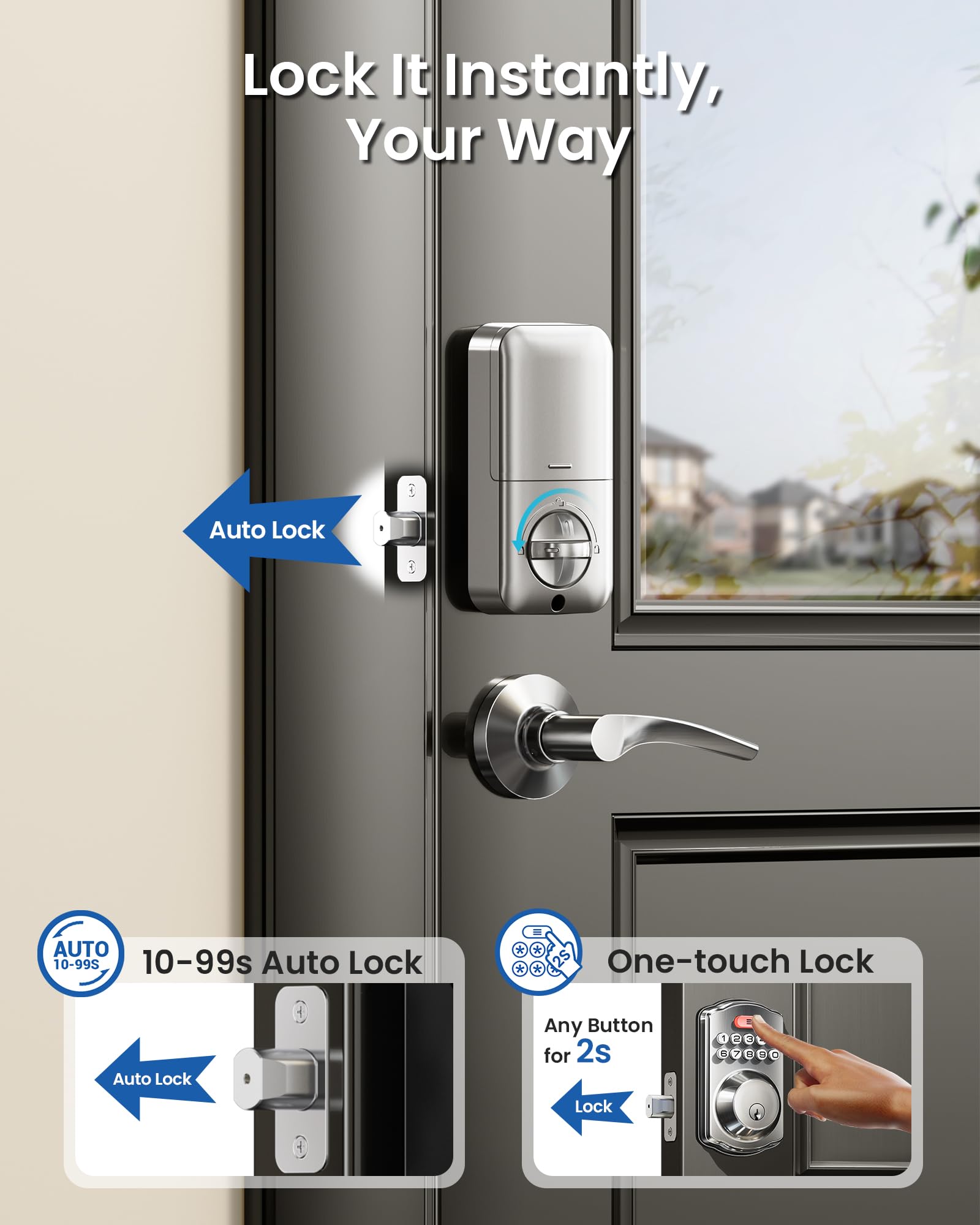 Veise Keyless Entry Door Lock with 2 Lever Handles - Electronic Keypad Deadbolt, Easy Installation Digital Smart Front Door Lock Set, Matte Black