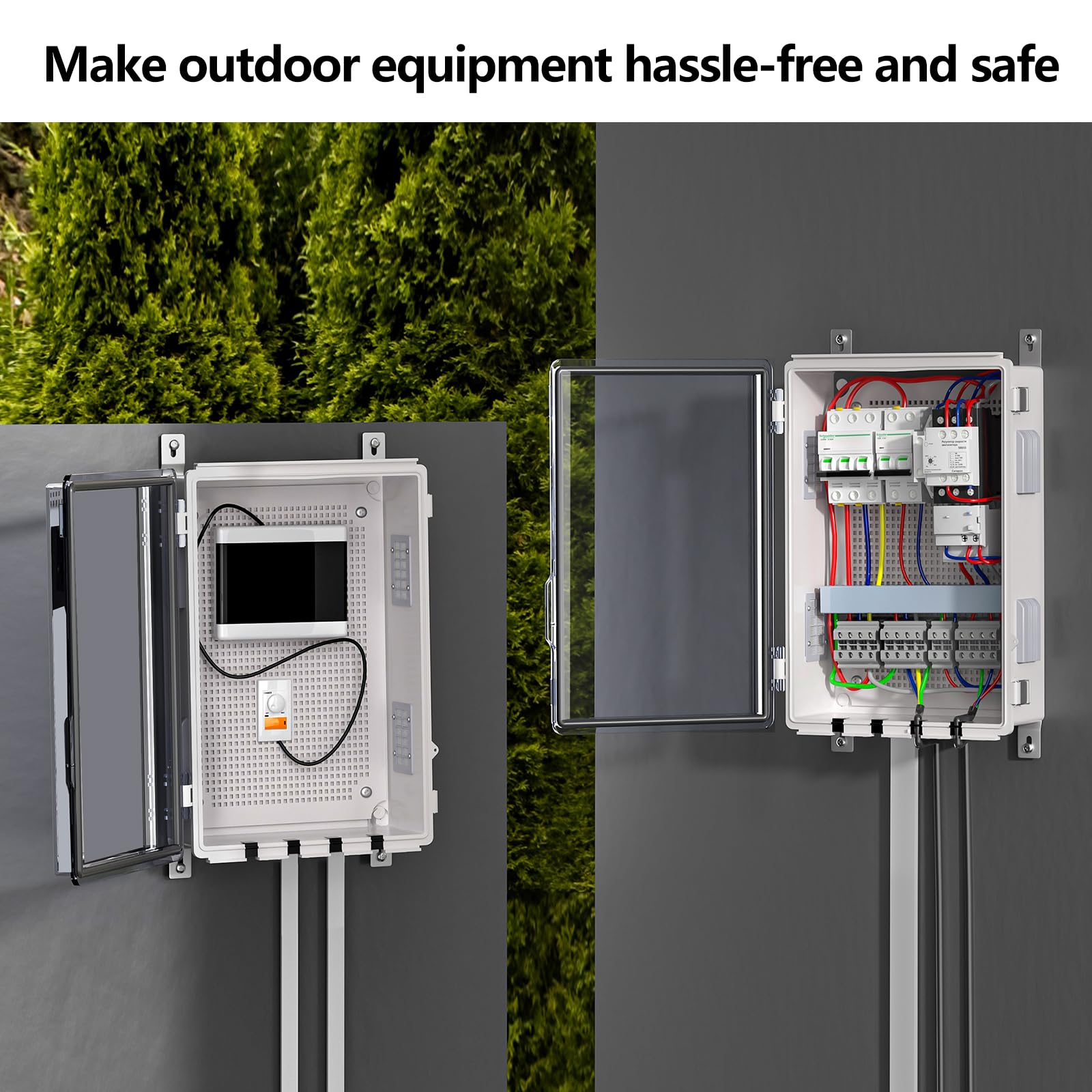 ABS Electrical Junction Box, Ventilated Design, Cable Grommets, IP65 Waterproof Enclosure, Indoor/Outdoor Use with Mounting Panel. (Clear Cover, 8.7"x6.7"x4.3")