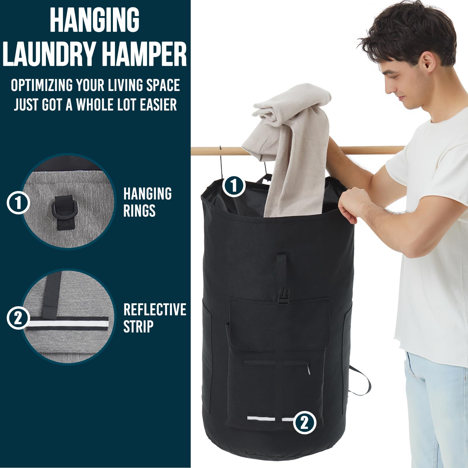 Laundry Bag Extra Large 115L, Laundry Backpack Bag, Laundry Bags Extra Large Heavy Duty, Laundry Bag with Straps, Clothes Hamper Bags with 4 Pockets, College Laundromat Backpack for Dorm Room