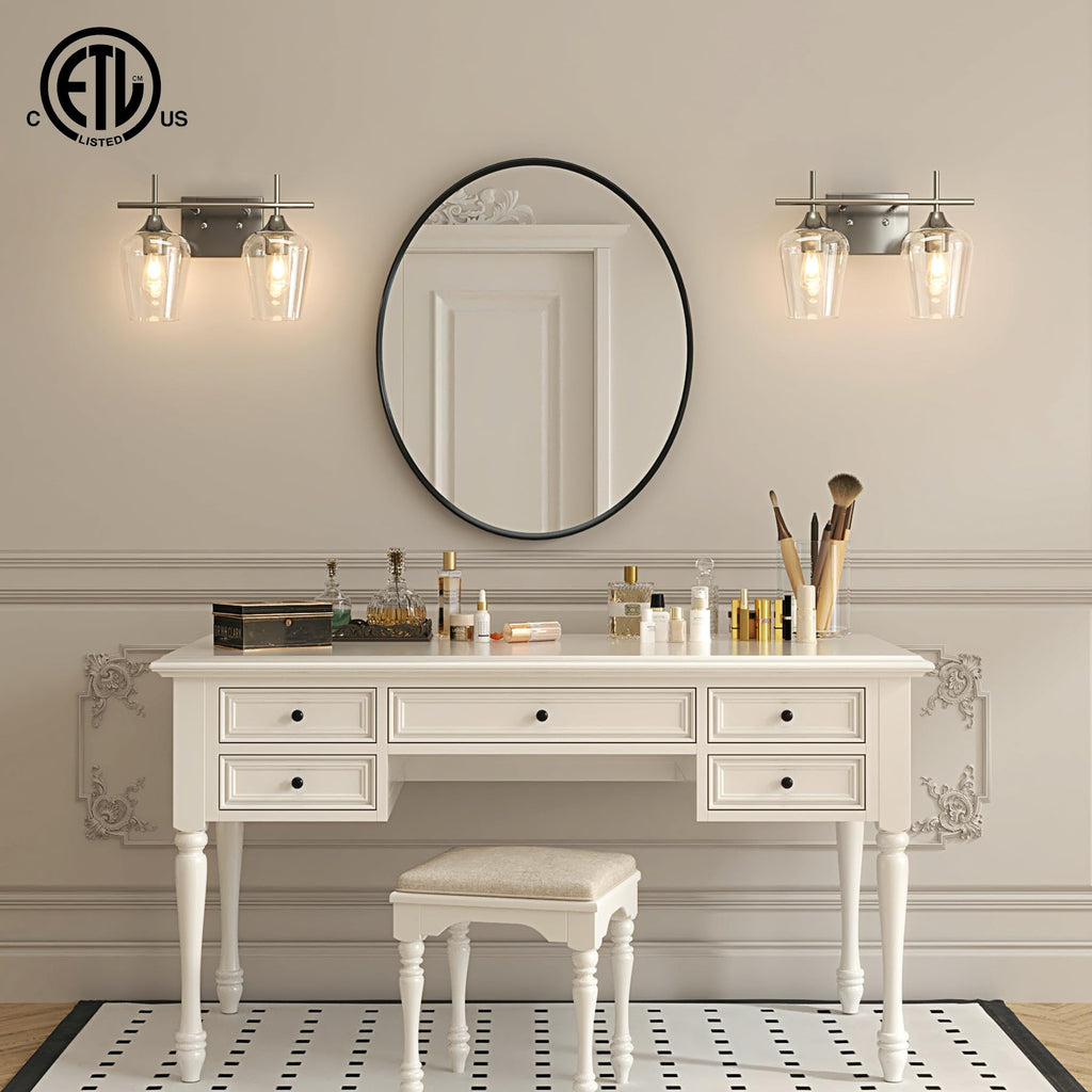 VONLUCE Bathroom Vanity Light, 2 Light Bathroom Light Fixture Over Mirror, Bathroom Wall Lamp with Clear Glass, Modern Brushed Nickel Vanity Lighting fixtures for Bathroom, Bedroom, Hallway
