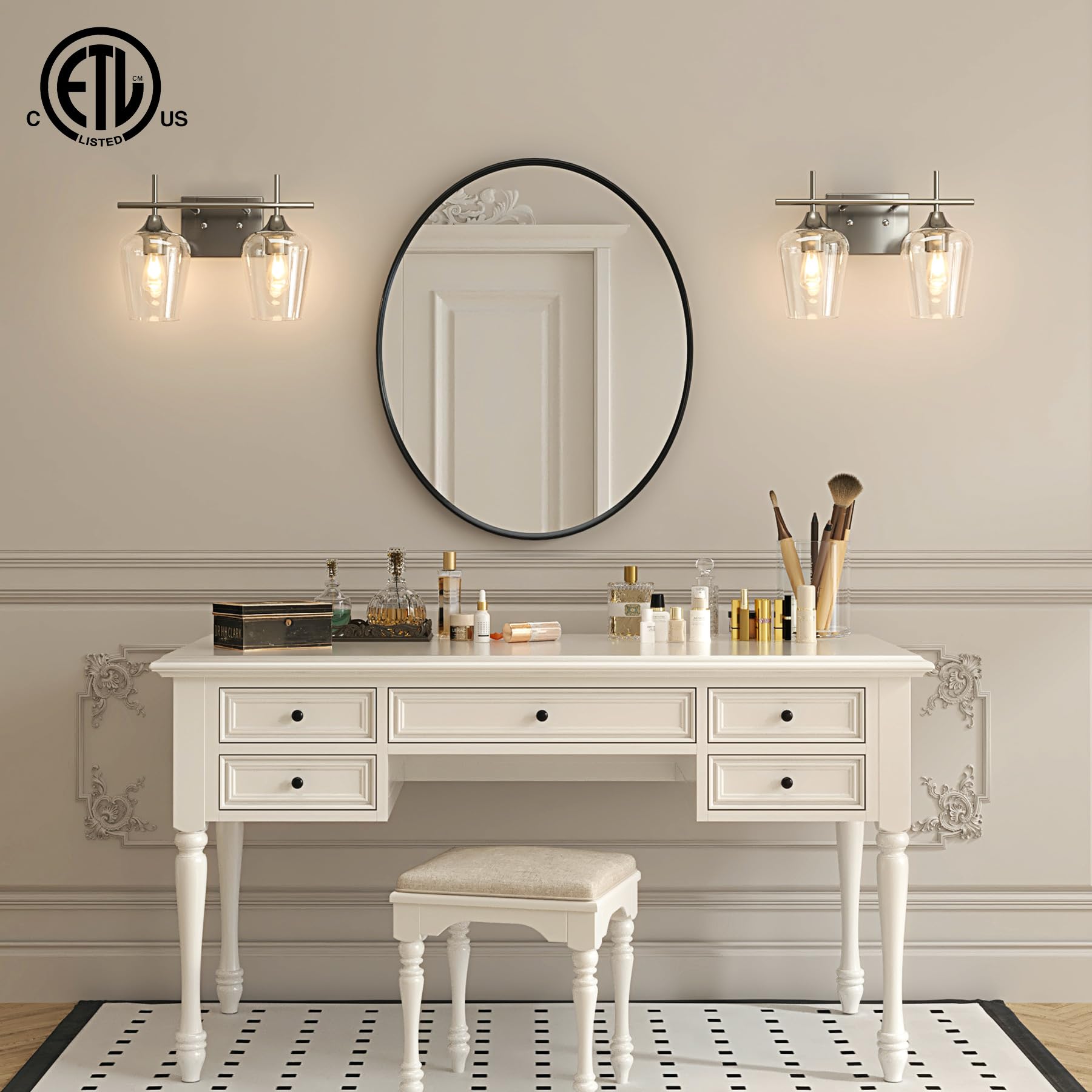 VONLUCE Bathroom Vanity Light, 2 Light Bathroom Light Fixture Over Mirror, Bathroom Wall Lamp with Clear Glass, Modern Brushed Nickel Vanity Lighting fixtures for Bathroom, Bedroom, Hallway