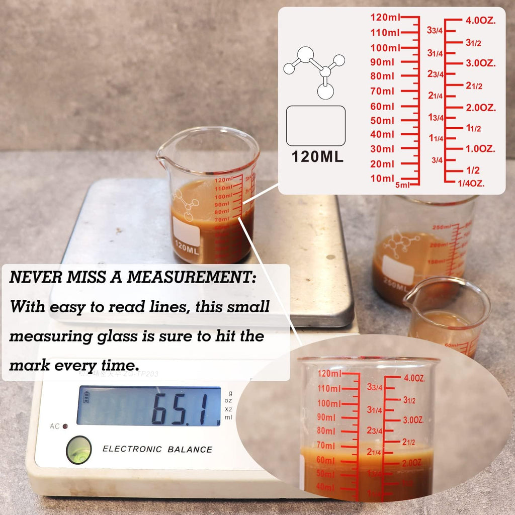 High Borosilicate Glass Measuring Cup-V-Shaped Spout，Glass Measuring Beaker for Kitchen or Restaurant, Easy to Read, 30 ML (1 Oz)-Pack of 2