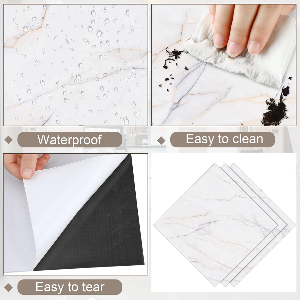Spiareal 48 Pieces Peel and Stick Floor Tiles Vinyl Flooring 12 x 12 Inch Stick on Floor Tile Self Adhesive Waterproof DIY for Bathroom Kitchen Bedroom Living Room(Black Marble)
