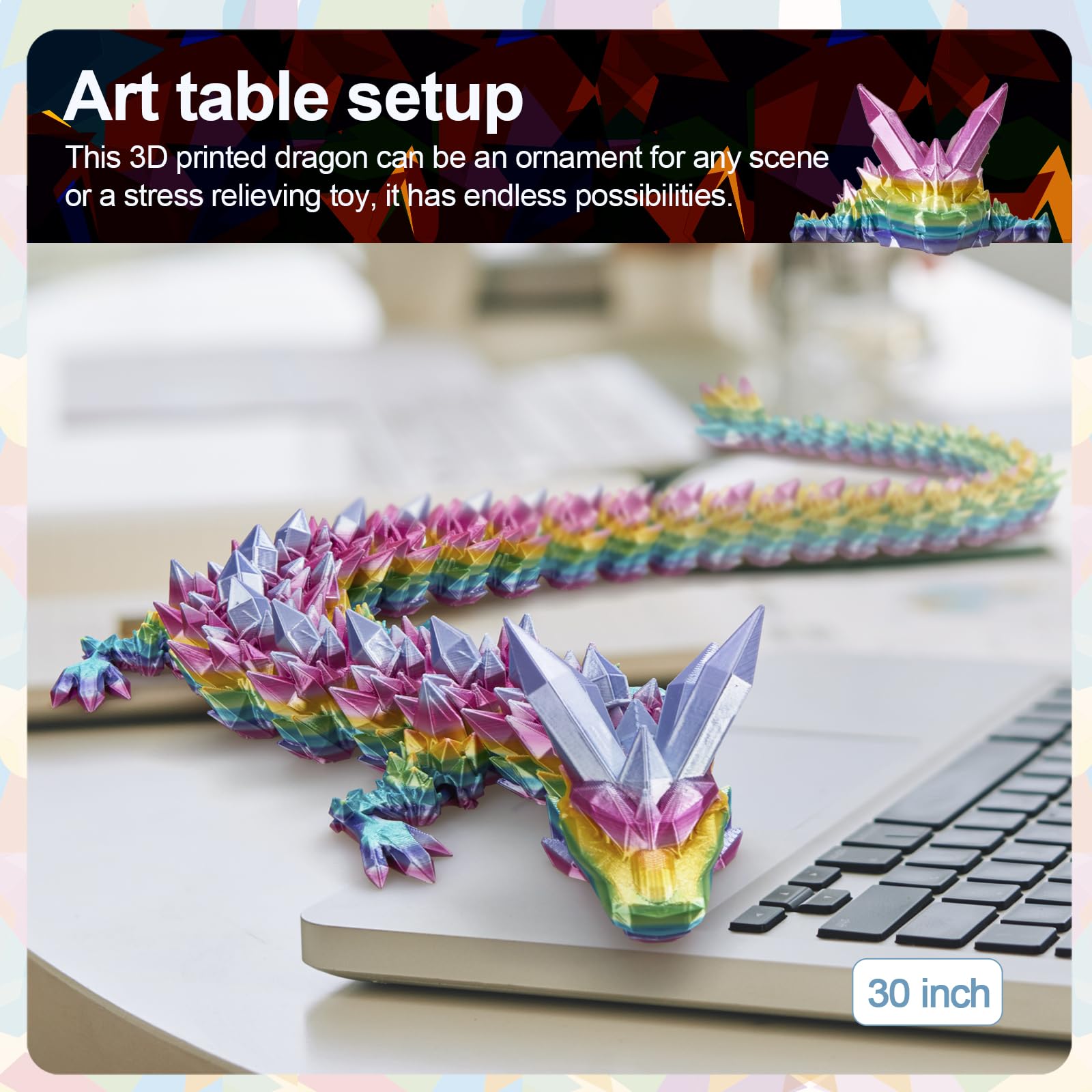 24" Large 3D Printed Dragon - Huge Articulated Crystal Dragon Fidget Toy, Giant Flexible 3D Dragon Figure, Birthday Gift for Boys Girls Kids & Collectors, Home Office Executive Desk Decor