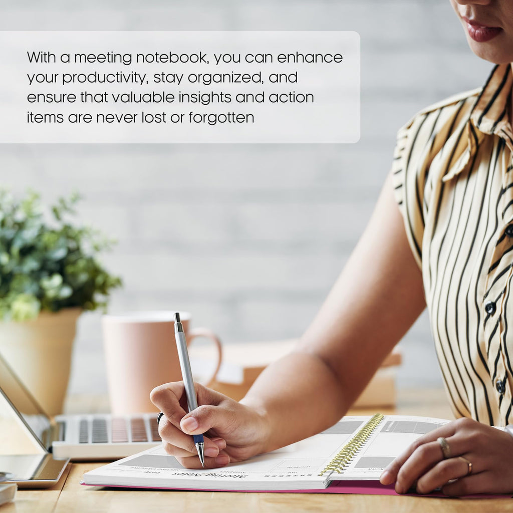 Meeting Notebook for Work Organization - Work Planner Notebook with Action Items, Agenda Planner for Note Taking, 160 Pages (6.9" X 9.9") Project Organizer for Men & Women - Pink