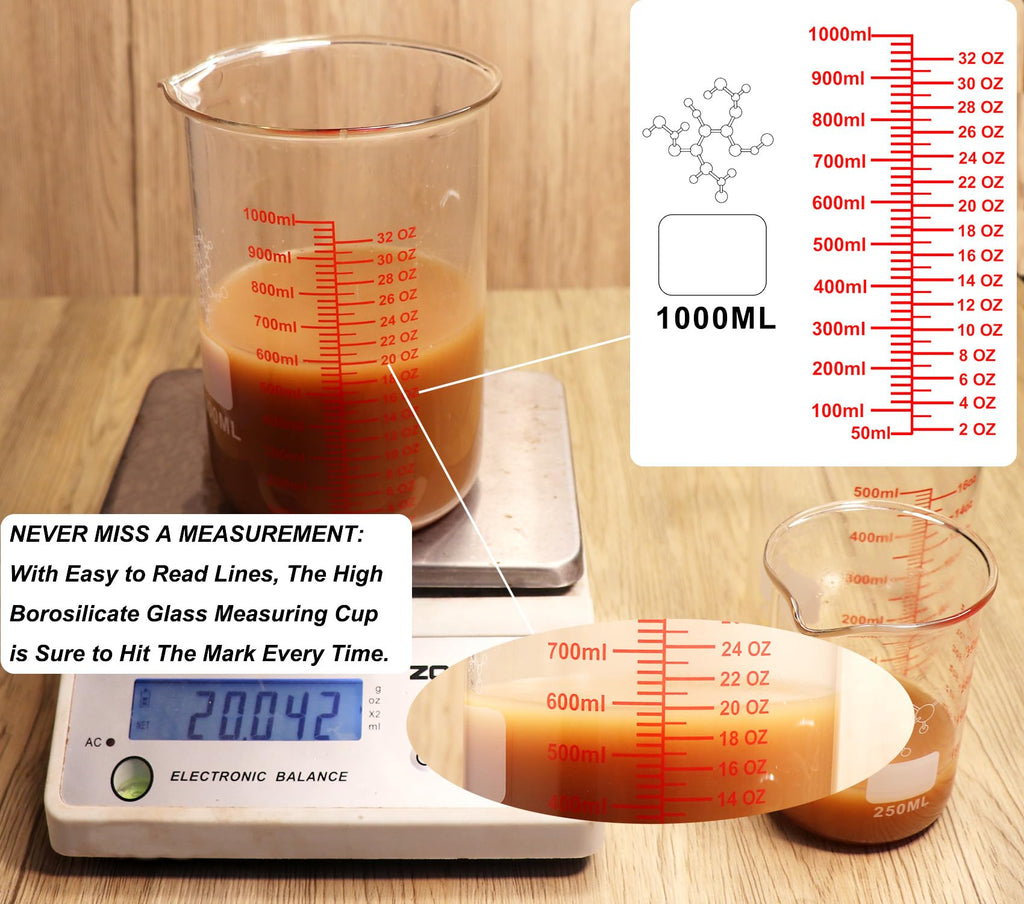 High Borosilicate Glass Measuring Cup-V-Shaped Spout，Glass Measuring Beaker for Kitchen or Restaurant, Easy to Read, 30 ML (1 Oz)-Pack of 2