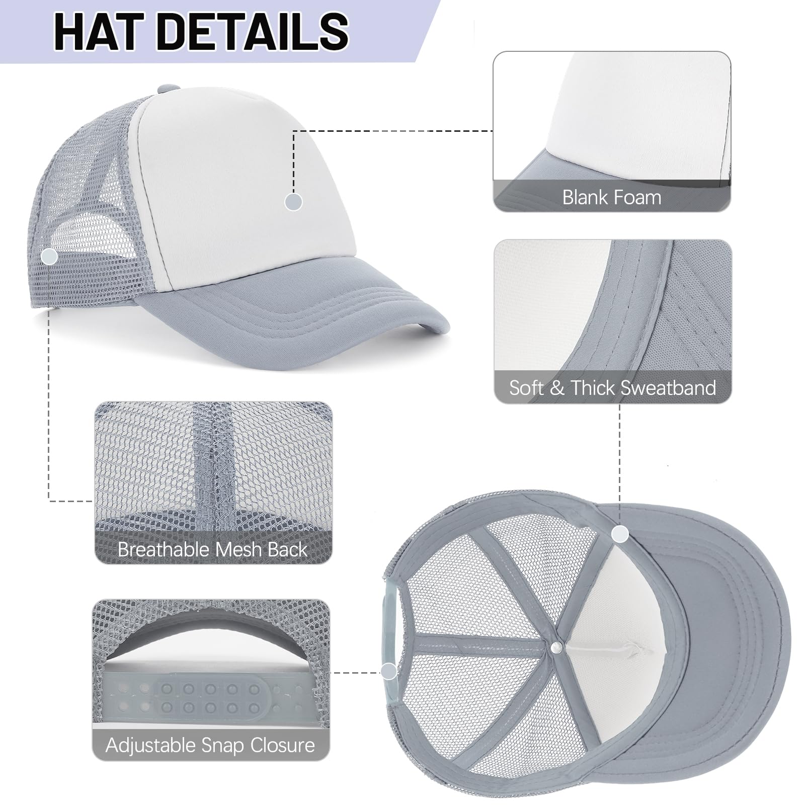 Ultrafun 10 Pack Trucker Hat Mesh Sublimation Blank Hats Adjustable Baseball Caps Hats for Men Women