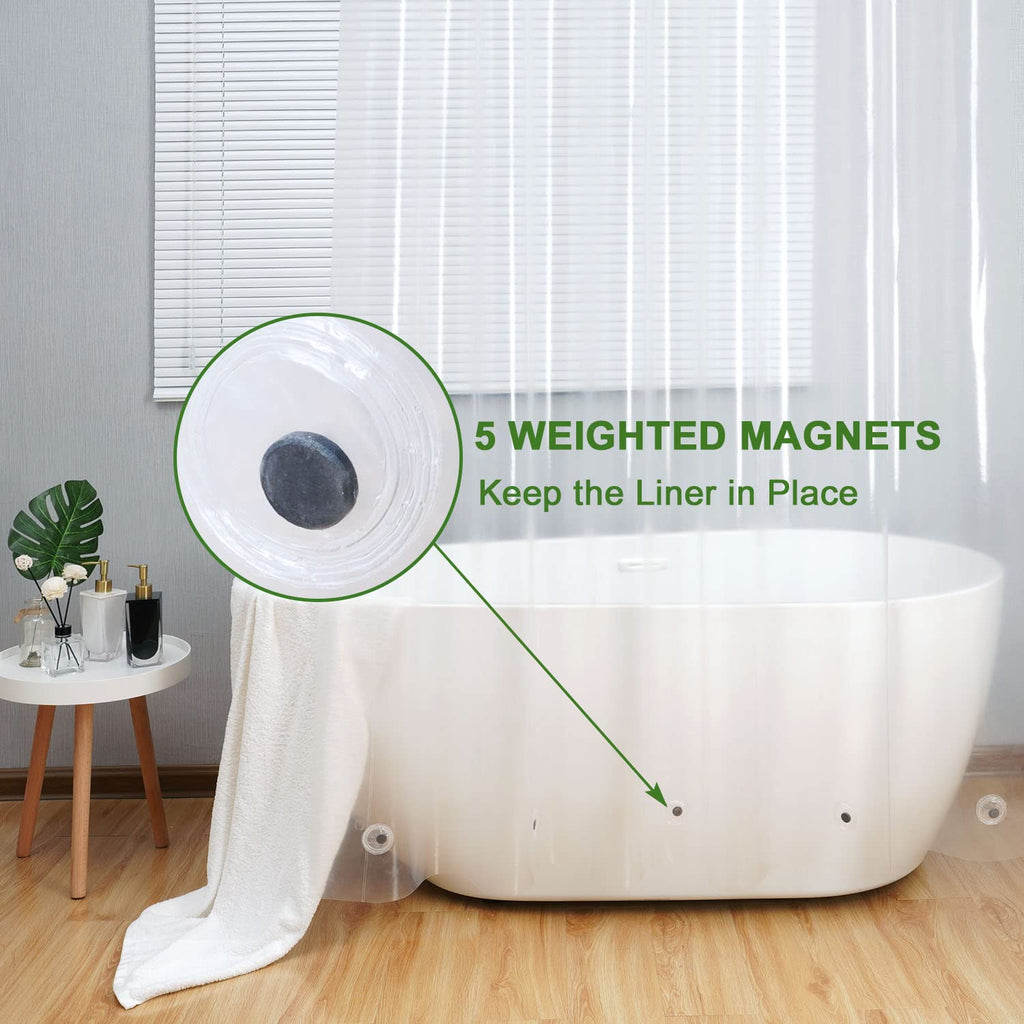 AooHome Eva Small 36x72 Inches Shower Liner, See Through Clear 8 Gauge Bathroom Curtain with Hooks, Bottom Magnets, Water Repellent, Heavy Duty, Rust Proof Grommets