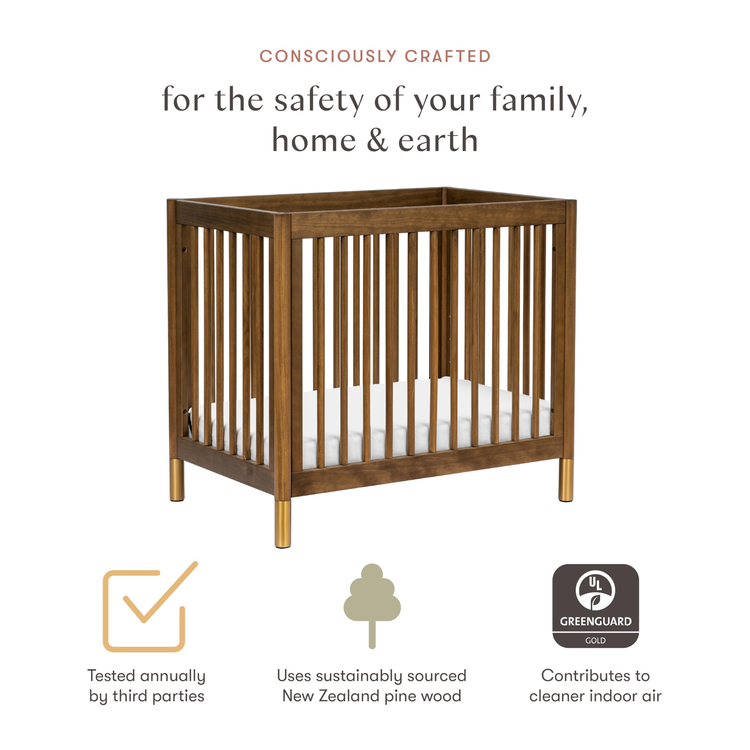 Babyletto Gelato 4-in-1 Convertible Mini Crib with Toddler Bed Conversion in Honey with Vegan Tan Leather Feet, Greenguard Gold Certified