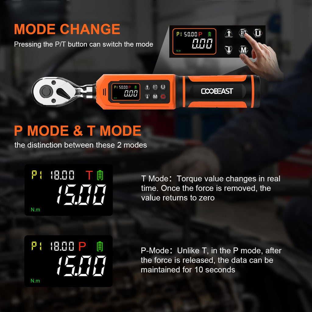 Digital Torque Wrench, 1/2 Drive Electronic Torque Screwdriver with Preset Value(3.76-250.8 Ft.lbs./5.1-340Nm), Buzzer and LED Flash Five Units of Measure Torque Wrench for Motorcycle, Auto Repair