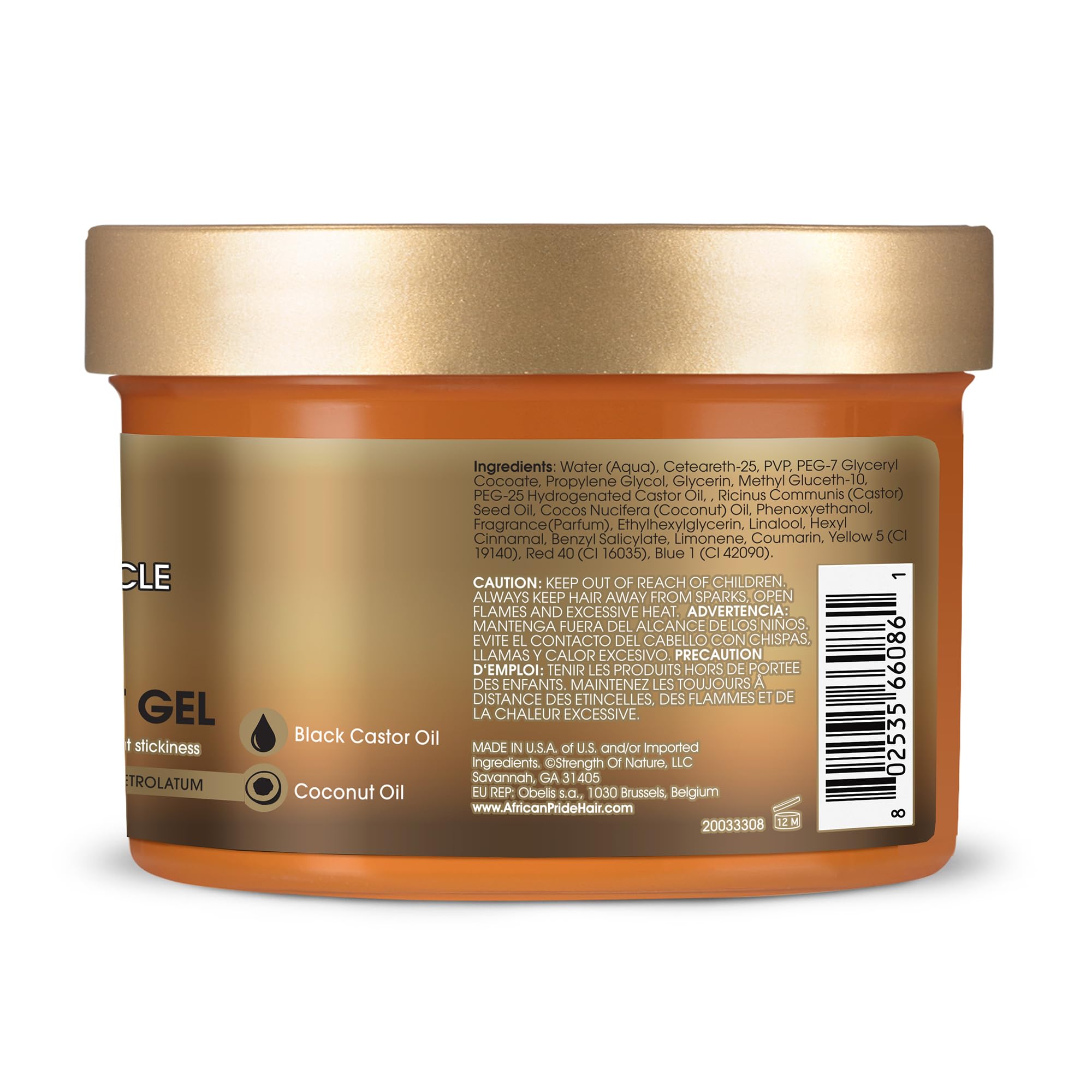 African Pride Black Castor Miracle Extra Hold Braid, Loc, Twist Gel - Extreme Hold Braiding Hair Gel, Edge Control & Tames Frizz, No Flake | Natural Ingredients, Coconut Oil | 8oz