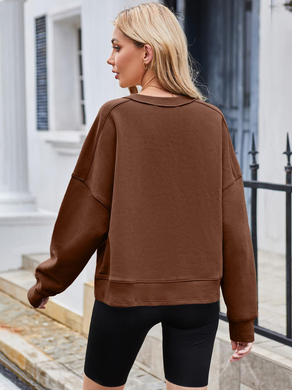 MEROKEETY Women's Oversized Cropped Sweatshirts Crewneck Trendy Workout Pullover Sweater Fall Outfits