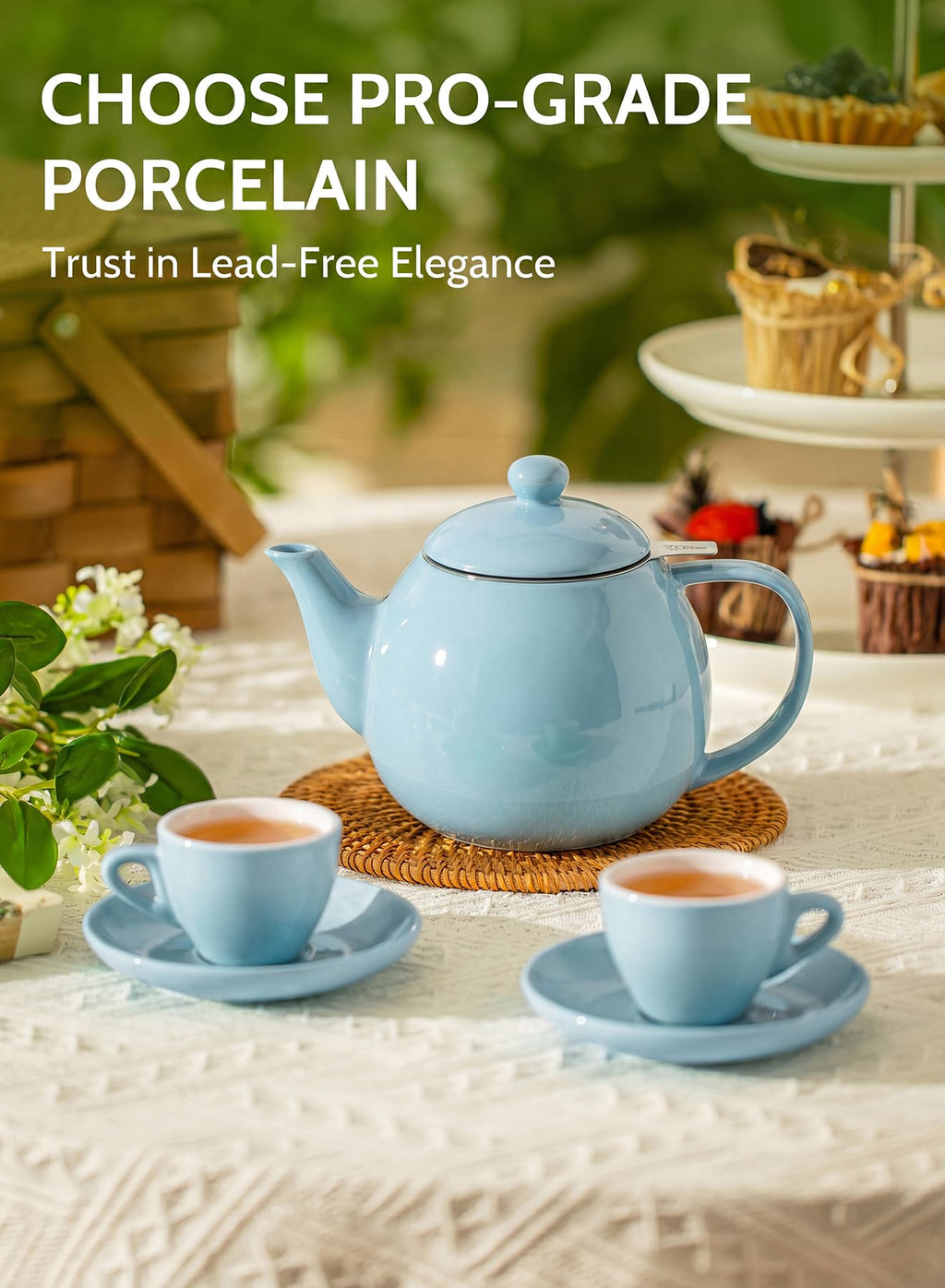 Sweese Porcelain Teapot 27 oz with Infuser for Loose Leaf Tea, Bluish Grey