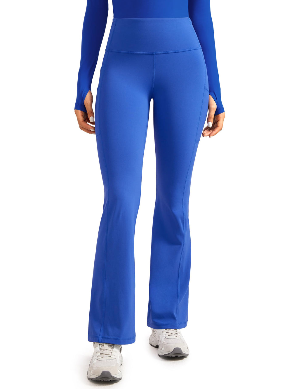 Womens High Waisted Medical Flare Scrub Pants 31" - 7 Pockets Wide Leg Bootcut Yoga Scrub Leggings Work Pants
