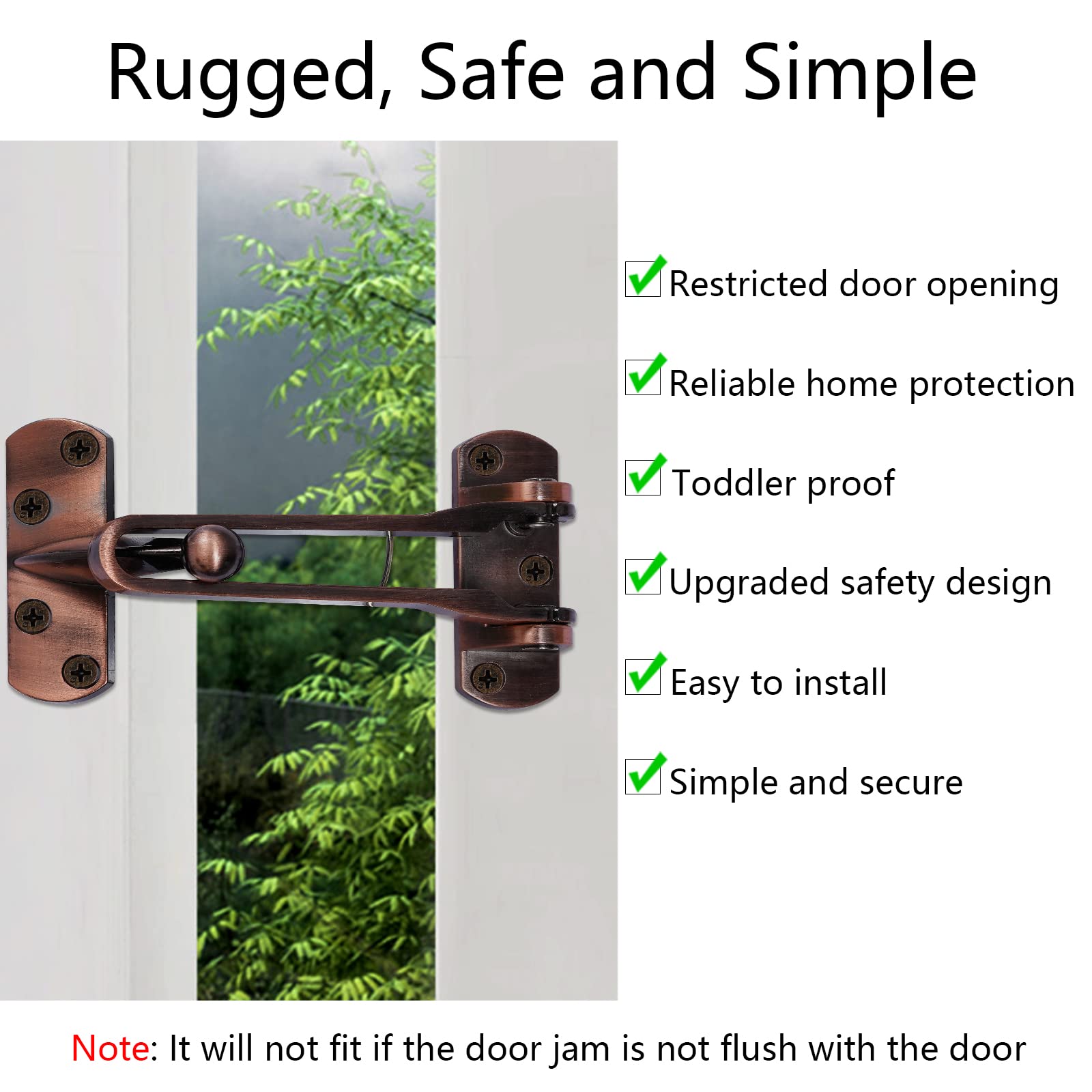 Topbuti Home Security Door Lock, 2 Pack Latch Guard Clasp Front Door Locks for Kids, Home Reinforcement Lock for Swing-in Doors, Hotel Door Latches, Thicken Solid Aluminium Alloy (Black)