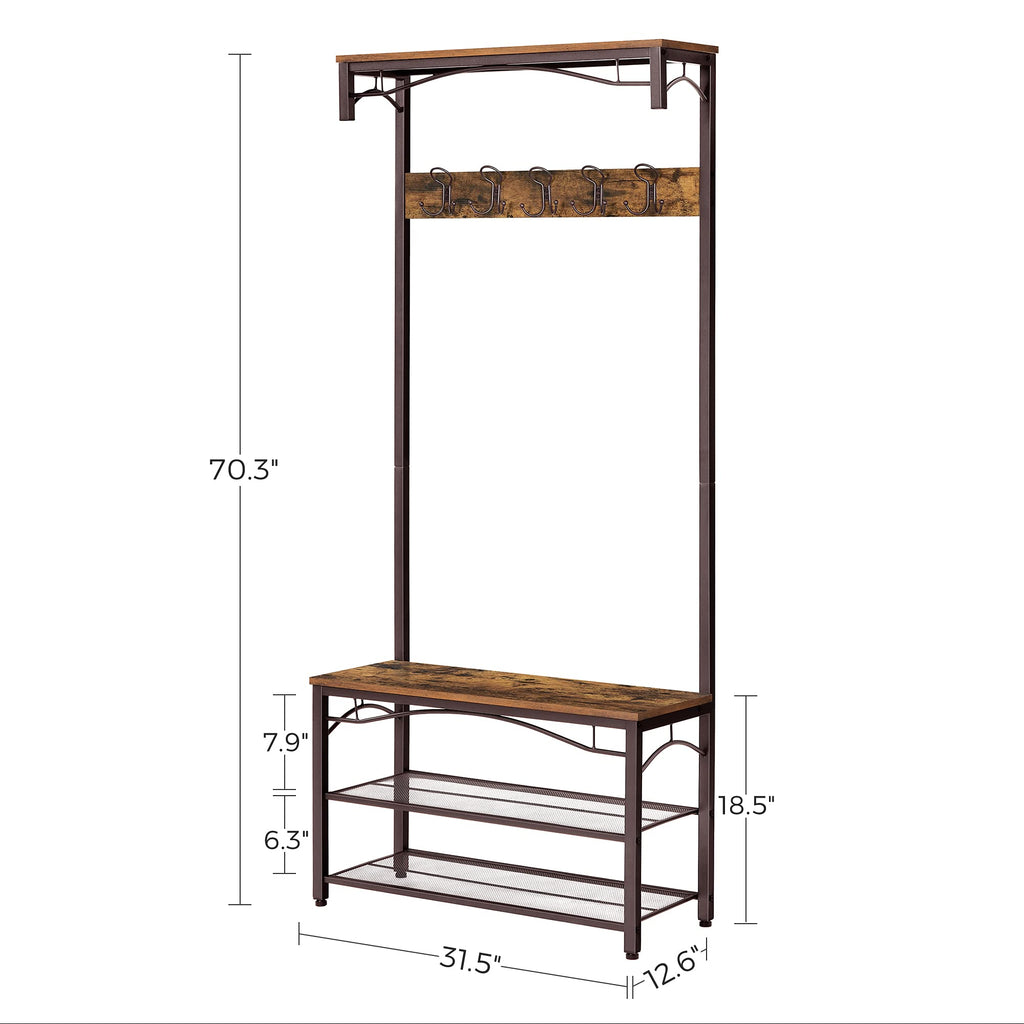 VASAGLE Shoe Bench Rack, 3-Tier Storage Shelf for Entryway Hallway Living Room, Industrial Accent Furniture with Steel Frame, 12.6 x 31.5 x 70.3 Inches, Greige