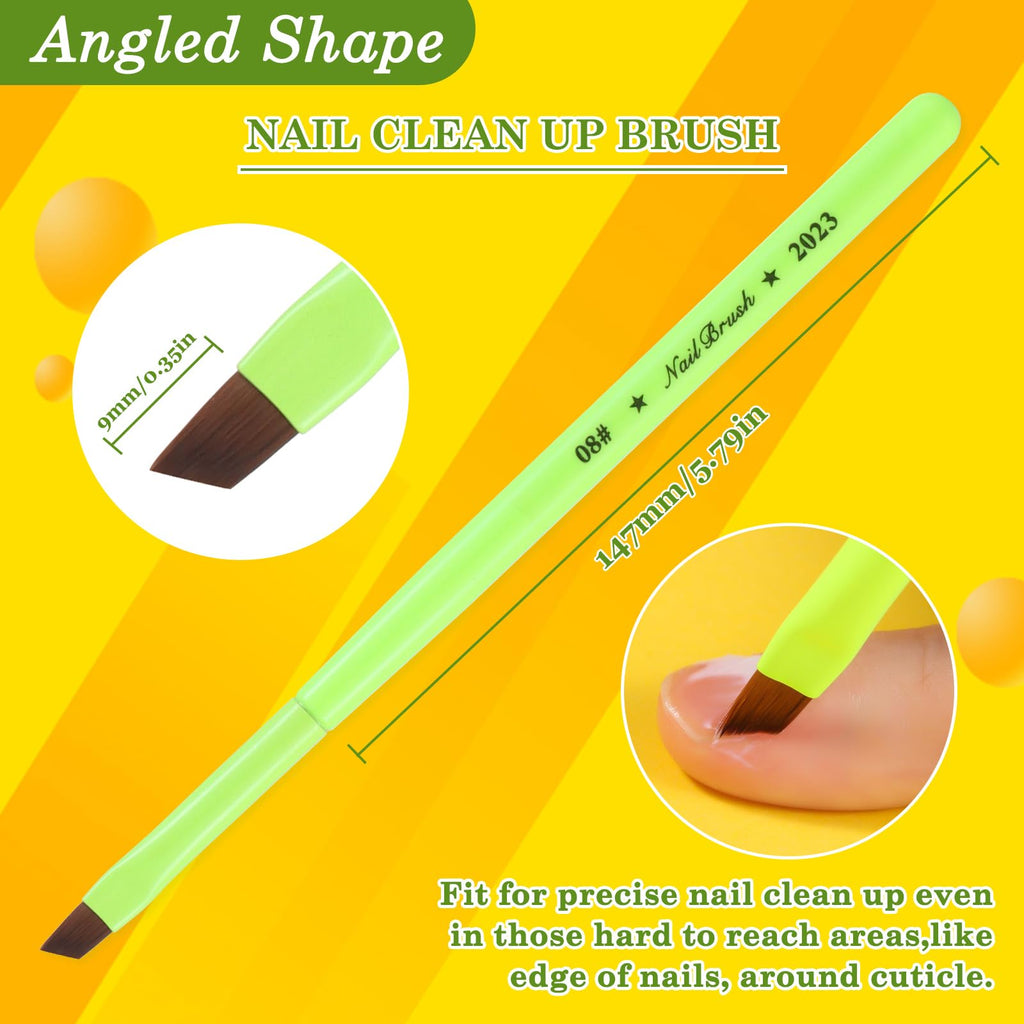 Nail Art Clean Up Brushes,Nail Brushes for Cleaning Polish Mistakes on the Cuticles, Acetone Resistant Nail Brush, Fingernail Cleaning Brushes for Nail Art and Designs (2 Pcs Round&Angled)