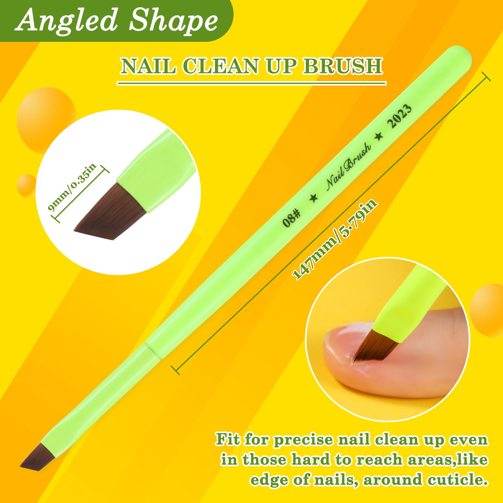 Nail Art Clean Up Brushes,Nail Brushes for Cleaning Polish Mistakes on the Cuticles, Acetone Resistant Nail Brush, Fingernail Cleaning Brushes for Nail Art and Designs (2 Pcs Round&Angled)