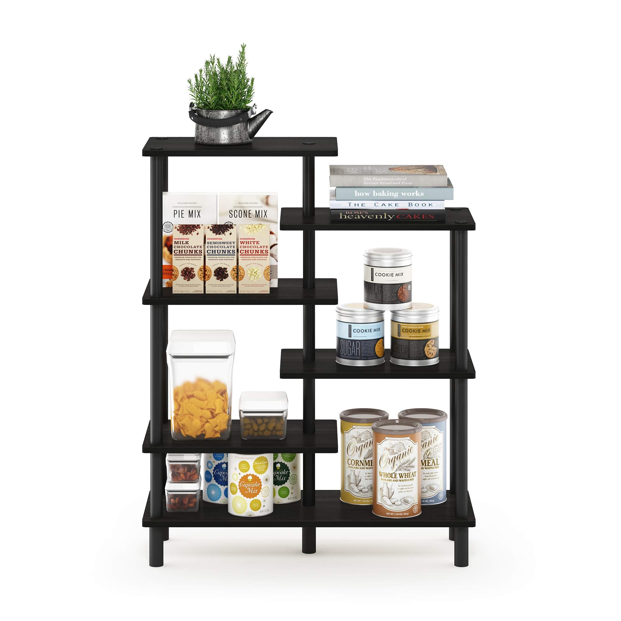 Furinno Turn-N-Tube 4-Tier Design Display Rack, Espresso/Black