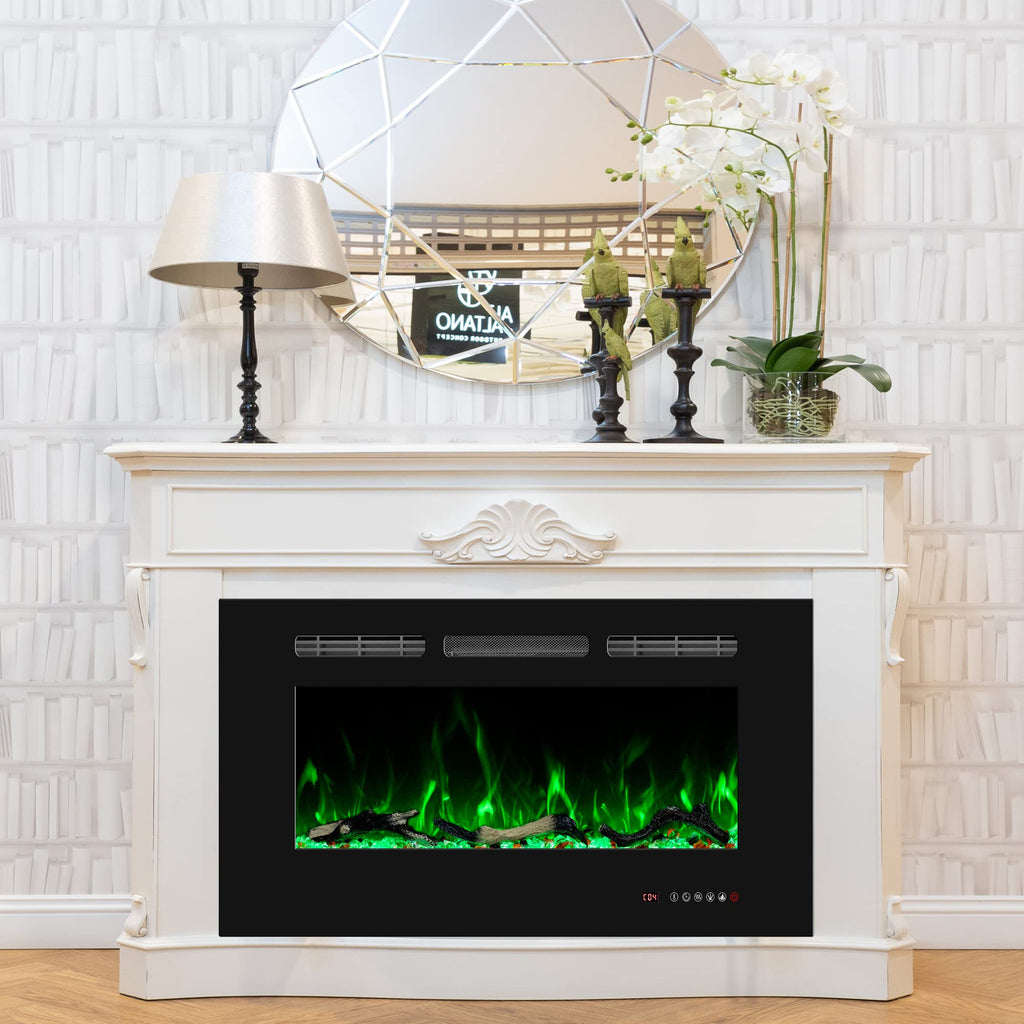 Electric Fireplace 30 inch Wide, Wall Mounted Fireplace Inserts Electric Heater, 13 * 13 Flame Effects Like Real Flame, Low Noise, Timer & Thermostat Setting, 750W/1500W, Black