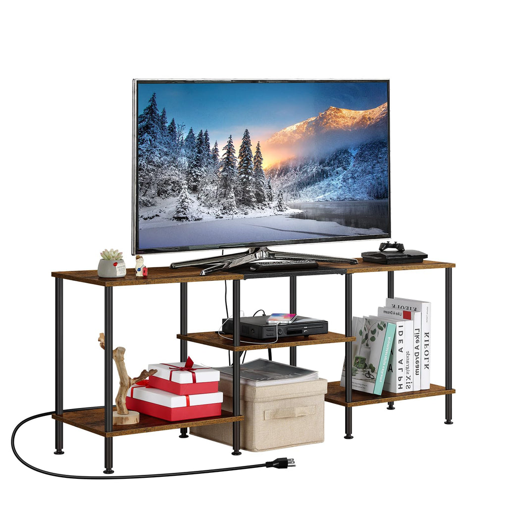 OYEAL Black Bedroom TV Stand with Power Outlets up to 50 inch TV, Small Entertainment Center Stand with Storage Modern Media TV Console Table for Living Room Bedroom