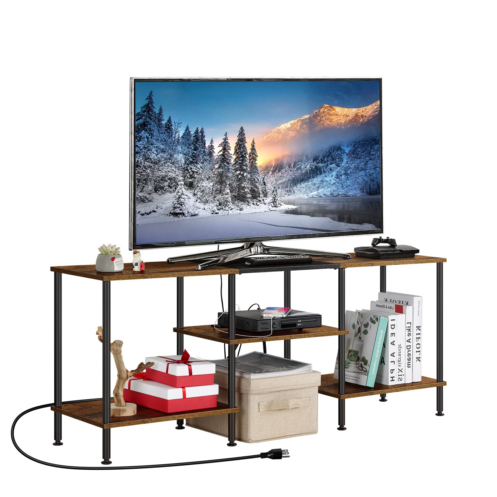 OYEAL Black Bedroom TV Stand with Power Outlets up to 50 inch TV, Small Entertainment Center Stand with Storage Modern Media TV Console Table for Living Room Bedroom