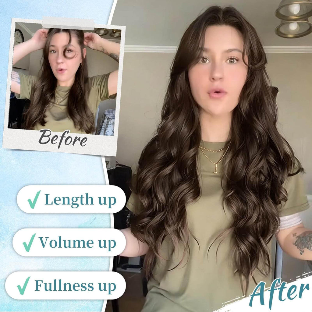 KooKaStyle Clip in Synthetic Hair Extensions Long Wavy 4PCS Thick Hairpieces Balayage Chocolate Brown to Caramel Blonde 10H26 Fiber Double Weft Natural Hair Extensions 16 Inch for Women