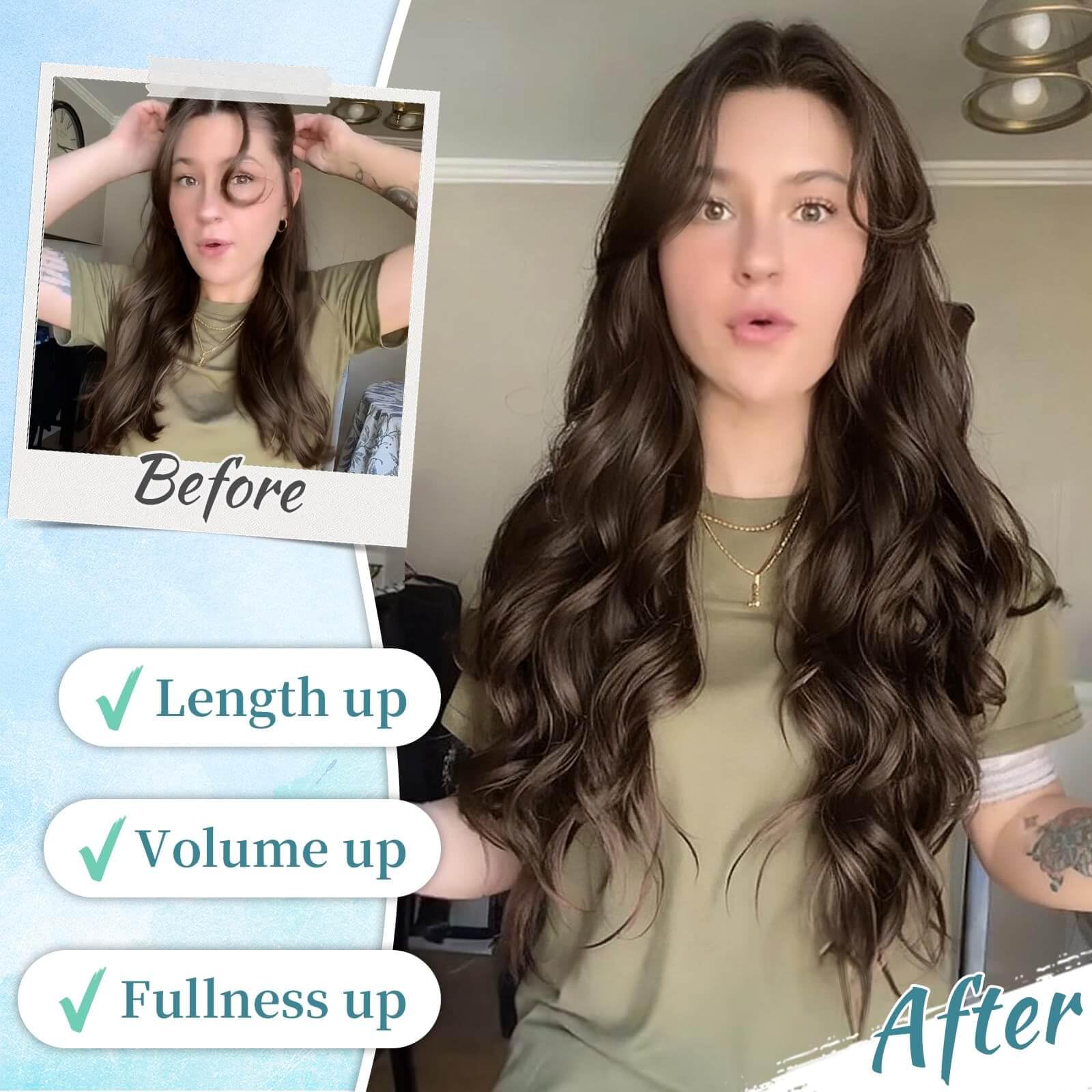KooKaStyle Clip in Synthetic Hair Extensions Long Wavy 4PCS Thick Hairpieces Balayage Chocolate Brown to Caramel Blonde 10H26 Fiber Double Weft Natural Hair Extensions 16 Inch for Women