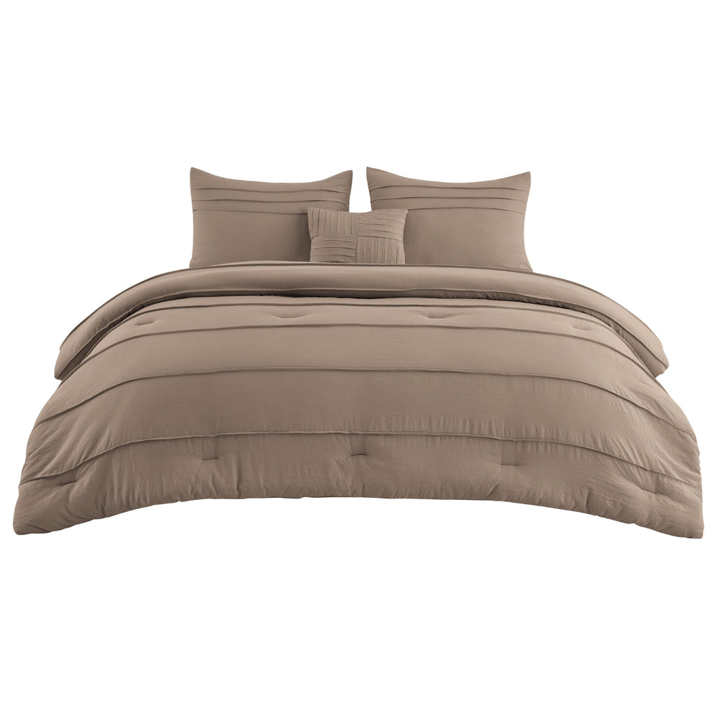 Bedsure Twin Comforter Set - 3 Pieces Pinch Pleat Bed Set, Beige Boho Bedding for All Season, 1 Soft Comforter, 1 Pillowcase, 1 Decorative Pillow