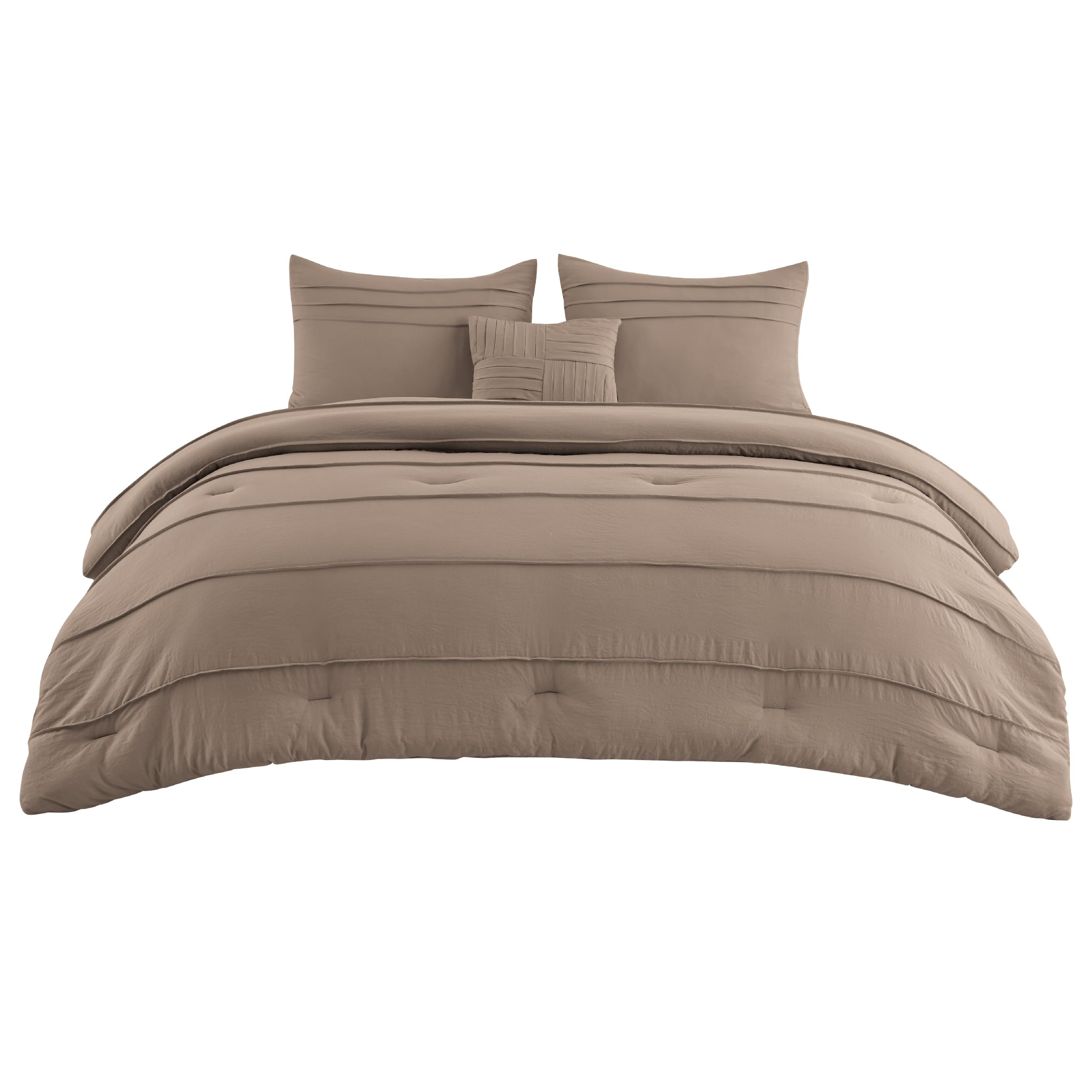 Bedsure Twin Comforter Set - 3 Pieces Pinch Pleat Bed Set, Beige Boho Bedding for All Season, 1 Soft Comforter, 1 Pillowcase, 1 Decorative Pillow