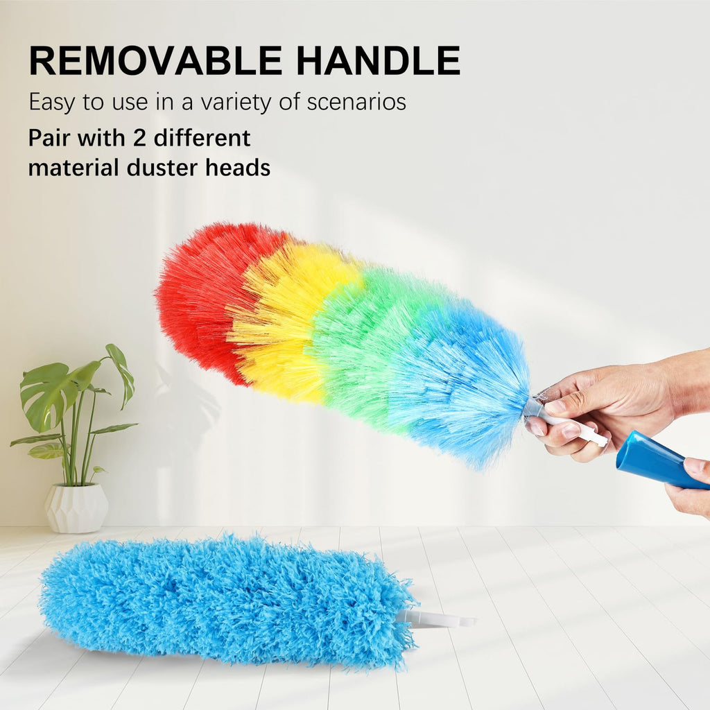 Ceiling Fan Cleaner Duster Reusable Microfiber Removable Duster with Extension Pole Adjusts 12 to 71 Inch for Cleaning Walls Bookshelves Furniture Door Window Top (Blue)