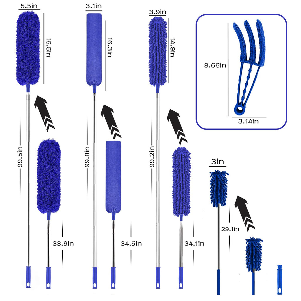 Buysenton Microfiber Duster, 8PCS Feather Duster with 100 Inch Telescoping Extension Pole, Reusable Bendable Dusters, Washable Lightweight Dusters for Ceilings Fans(2023 UAGRED)
