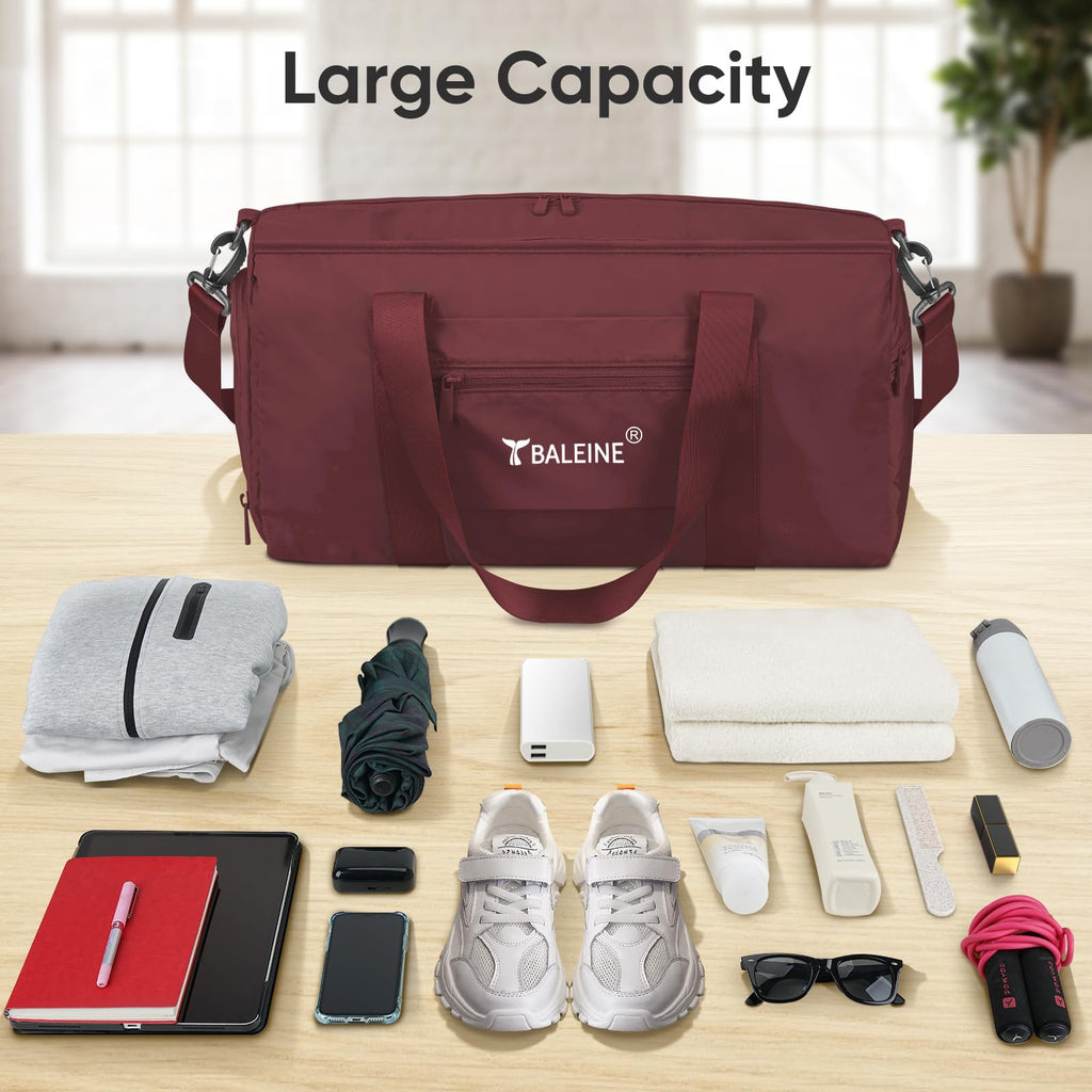 BALEINE Gym Bag for Women and Men, Duffel Bag for Sports, Gyms and Weekend Getaway, Waterproof Dufflebag with Shoe and Wet Clothes Compartments, Lightweight Carryon Gymbag (Azure)