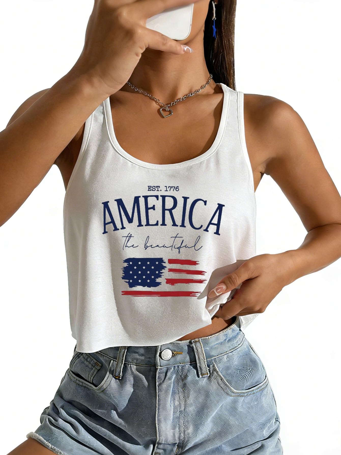 Women's Red White and Blue Shirts Patriotic Tops American Flag Graphic Crop Tops for Teen Girls