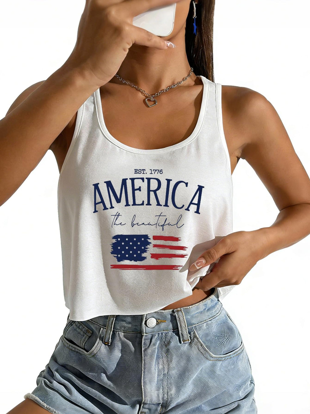 Women's Red White and Blue Shirts Patriotic Tops American Flag Graphic Crop Tops for Teen Girls