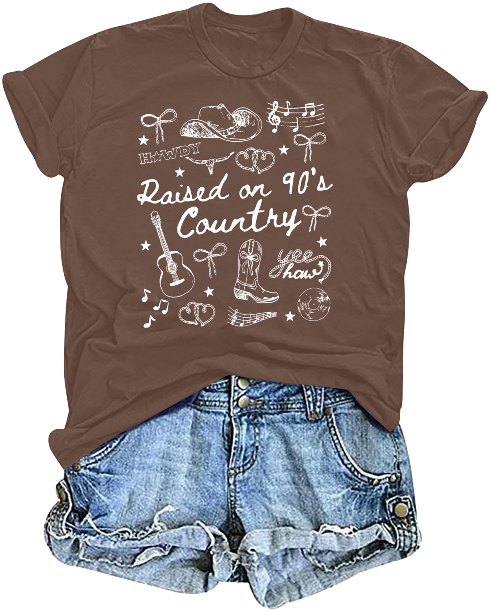 Raised on 90s Country Shirt Womens: Country Concert Outfit Country Music Tshirt Vintage Graphic Short Sleeve Tees