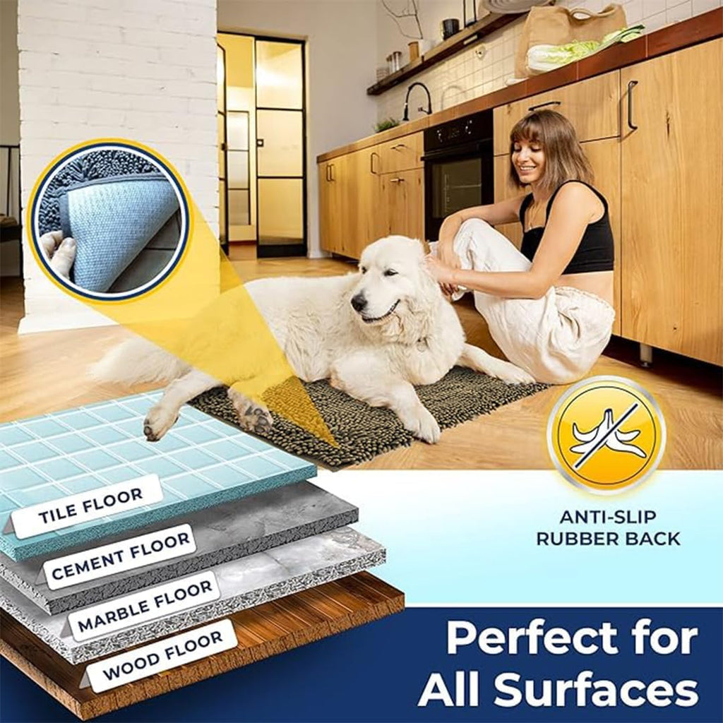 Muddy Mat Chenille Bathroom Rugs Quick Dry Microfiber Mats Non Slip Washable, Extra Thick, Soft and Highly Absorbent Bath Mats for Bathroom, Kitchen, and Shower Floor - Atlantic Blue Small 28"X18"