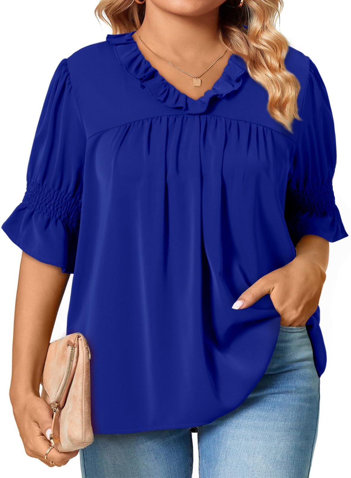 Eytino Plus Size Tops for Women Summer V Neck Short Sleeve Boho Floral Printed Flowy Chiffon Shirts Blouse(1X-5X)