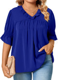 Eytino Plus Size Tops for Women Summer V Neck Short Sleeve Boho Floral Printed Flowy Chiffon Shirts Blouse(1X-5X)